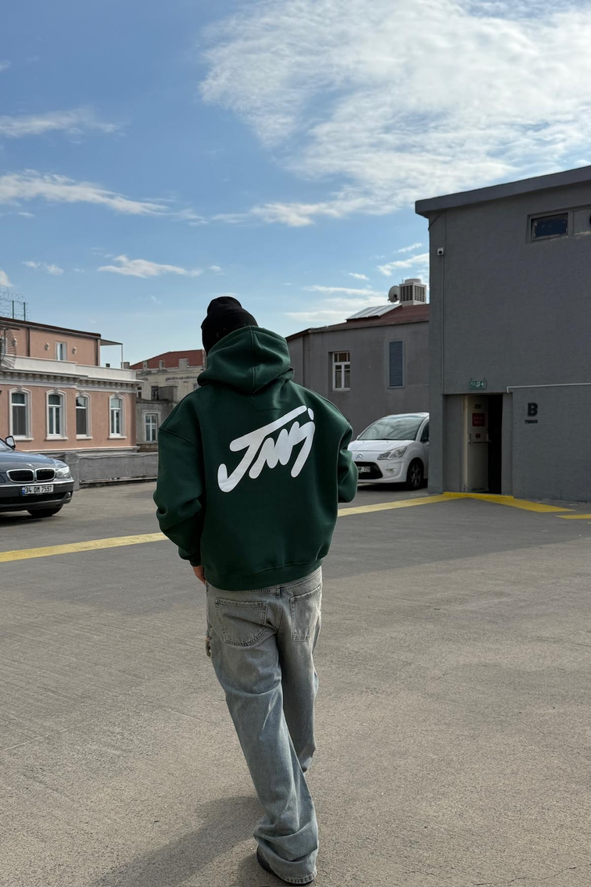 Baskılı Yeşil Oversize Hoodie JC01
