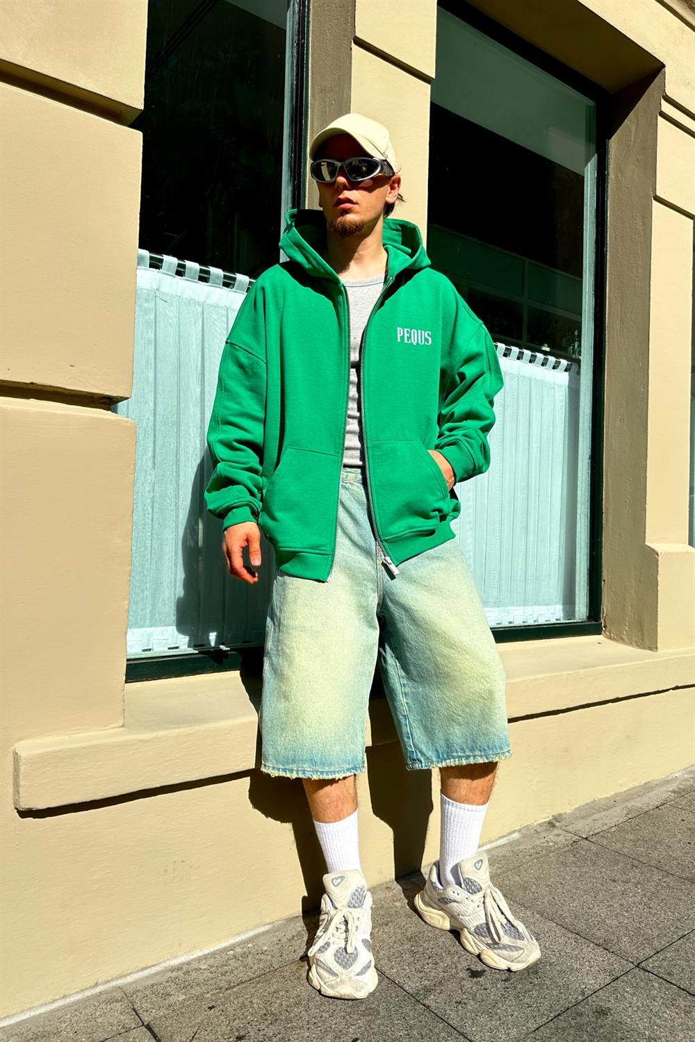 Baskılı Yeşil Oversize Zipper Sweatshirt SW857