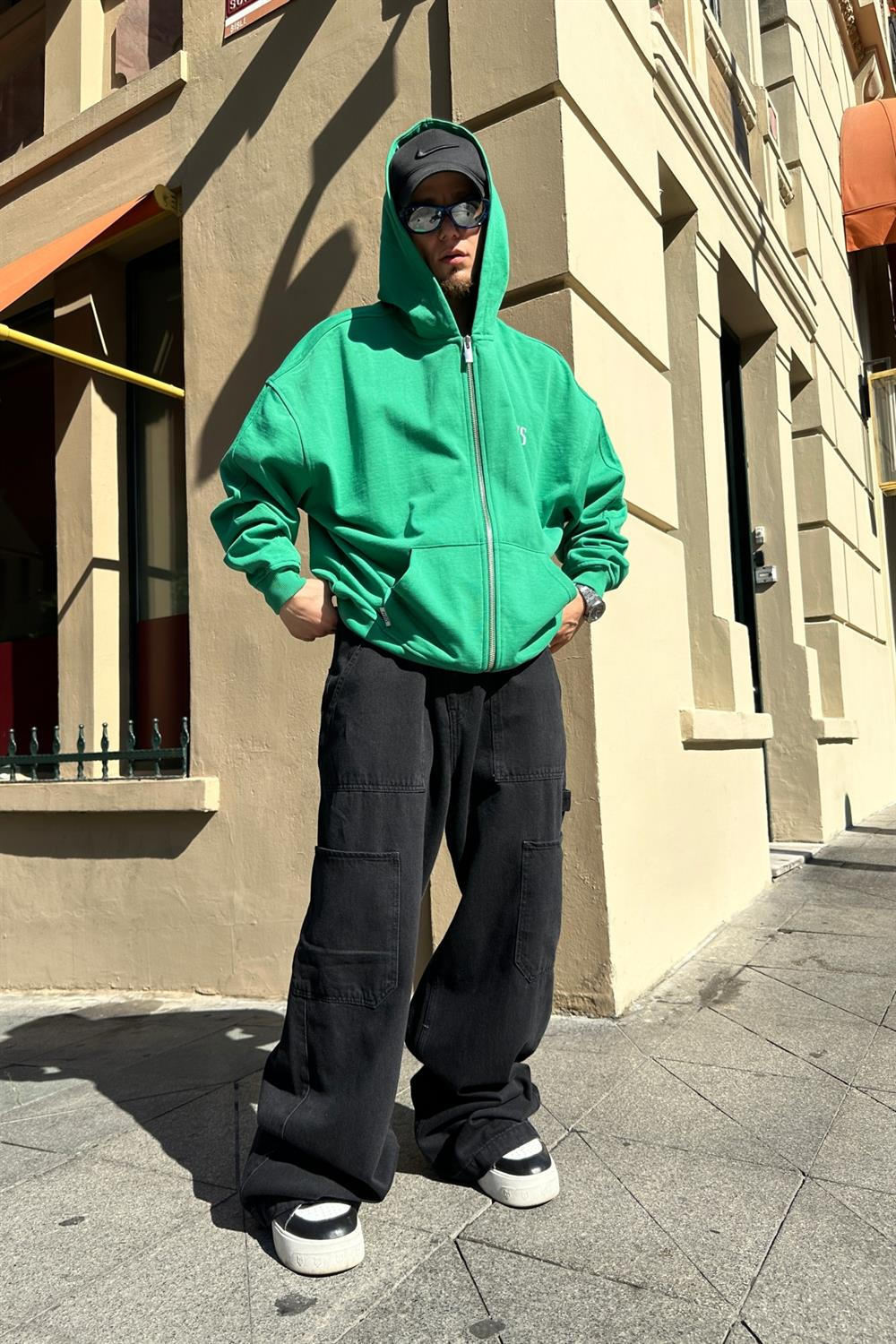 Baskılı Yeşil Oversize Zipper Sweatshirt SW857