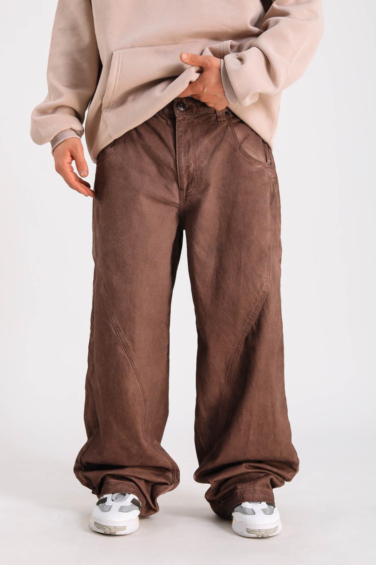 Bdg Acid Wash Şerit Detay Kahve Baggy Jean Pantolon P1119