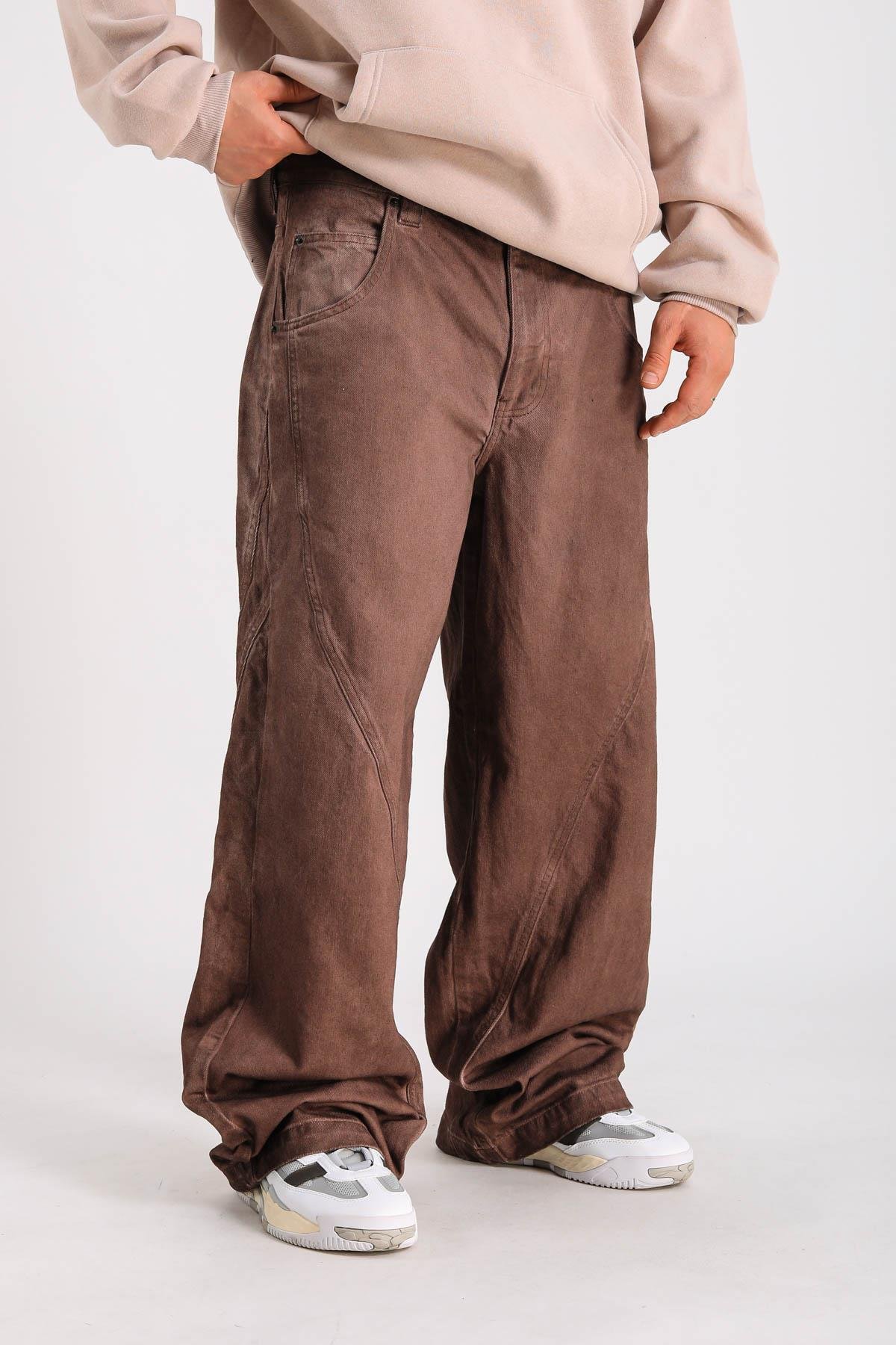 Bdg Acid Wash Şerit Detay Kahve Baggy Jean Pantolon P1119