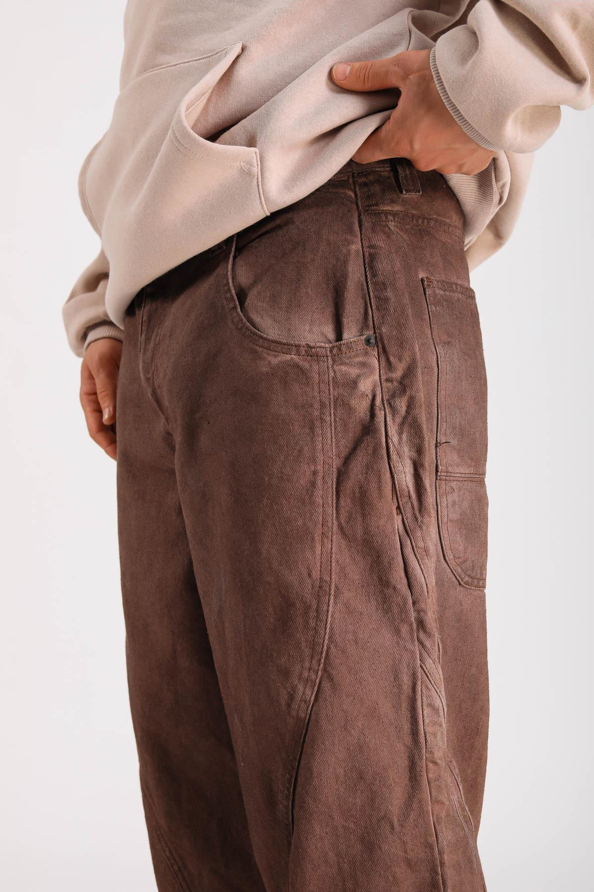 Bdg Acid Wash Şerit Detay Kahve Baggy Jean Pantolon P1119