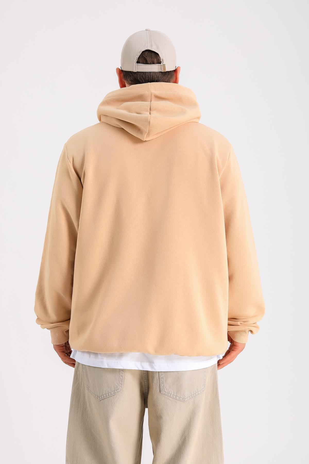 Bej Oversize Basic Hoodie SW1280