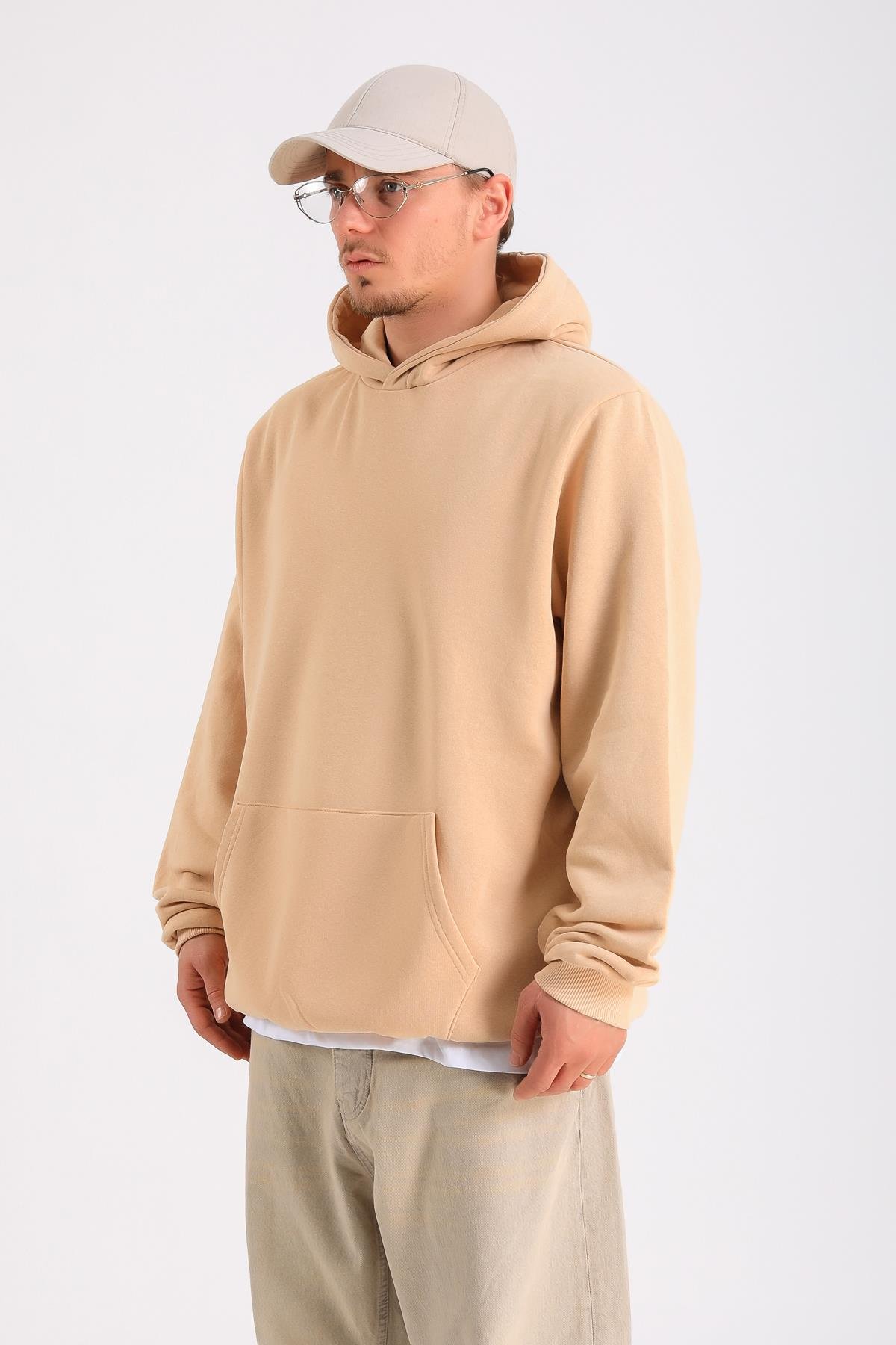 Bej Oversize Basic Hoodie SW1280