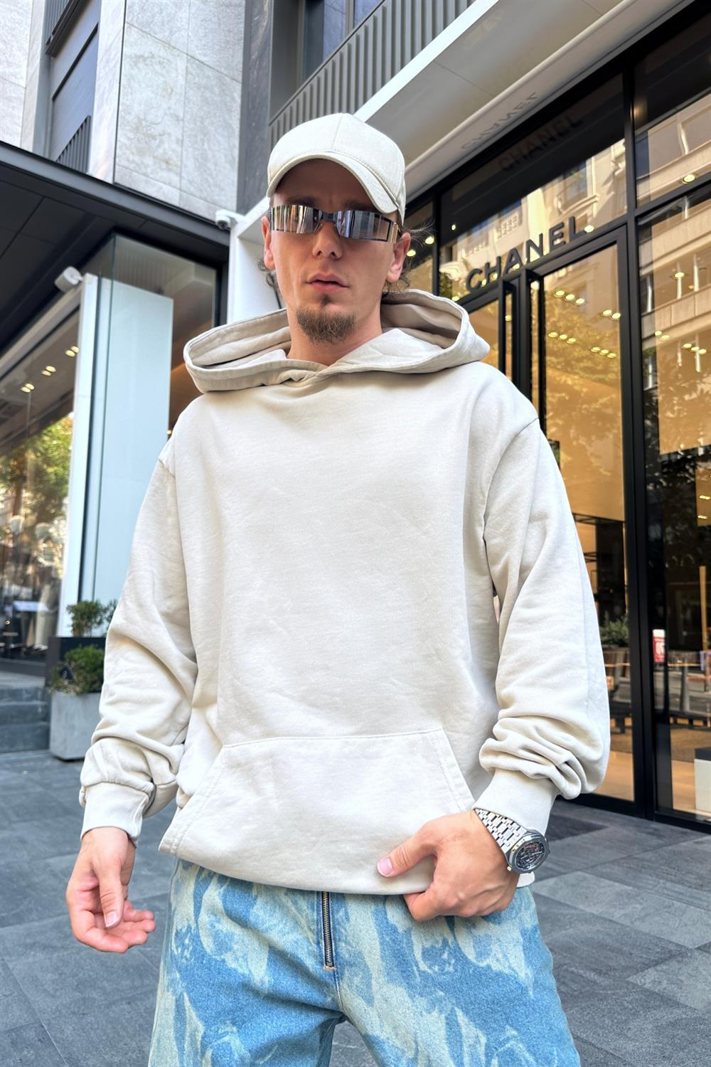 Bej TB Basic Oversize Sweatshirt SW906