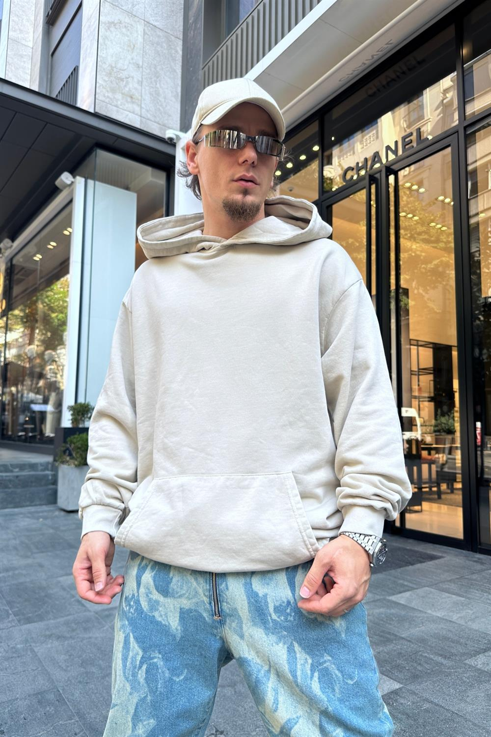 Bej TB Basic Oversize Sweatshirt SW906