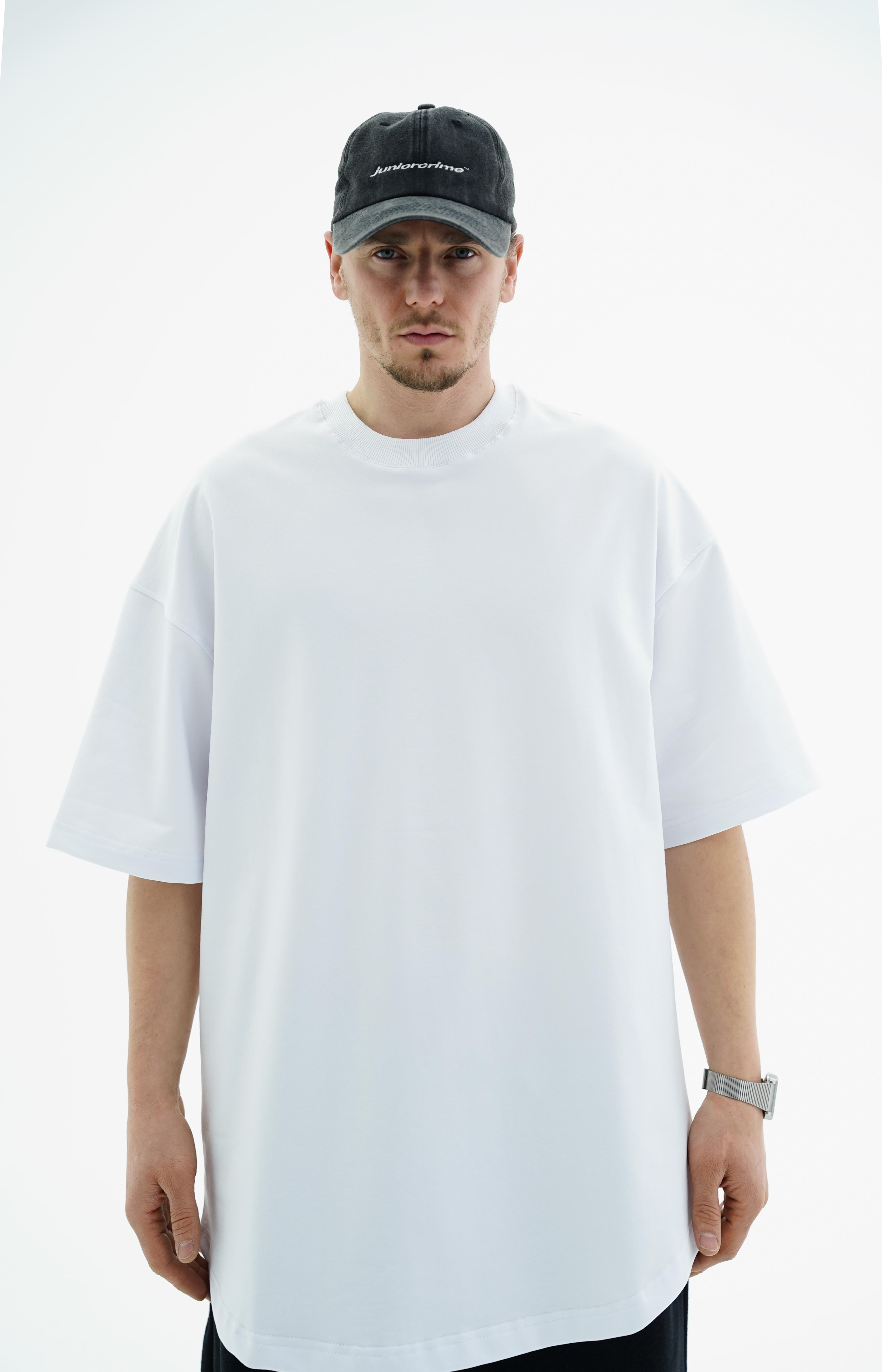 Beyaz Basic Oversize Ribana Yaka Tshirt JC01 24Y363