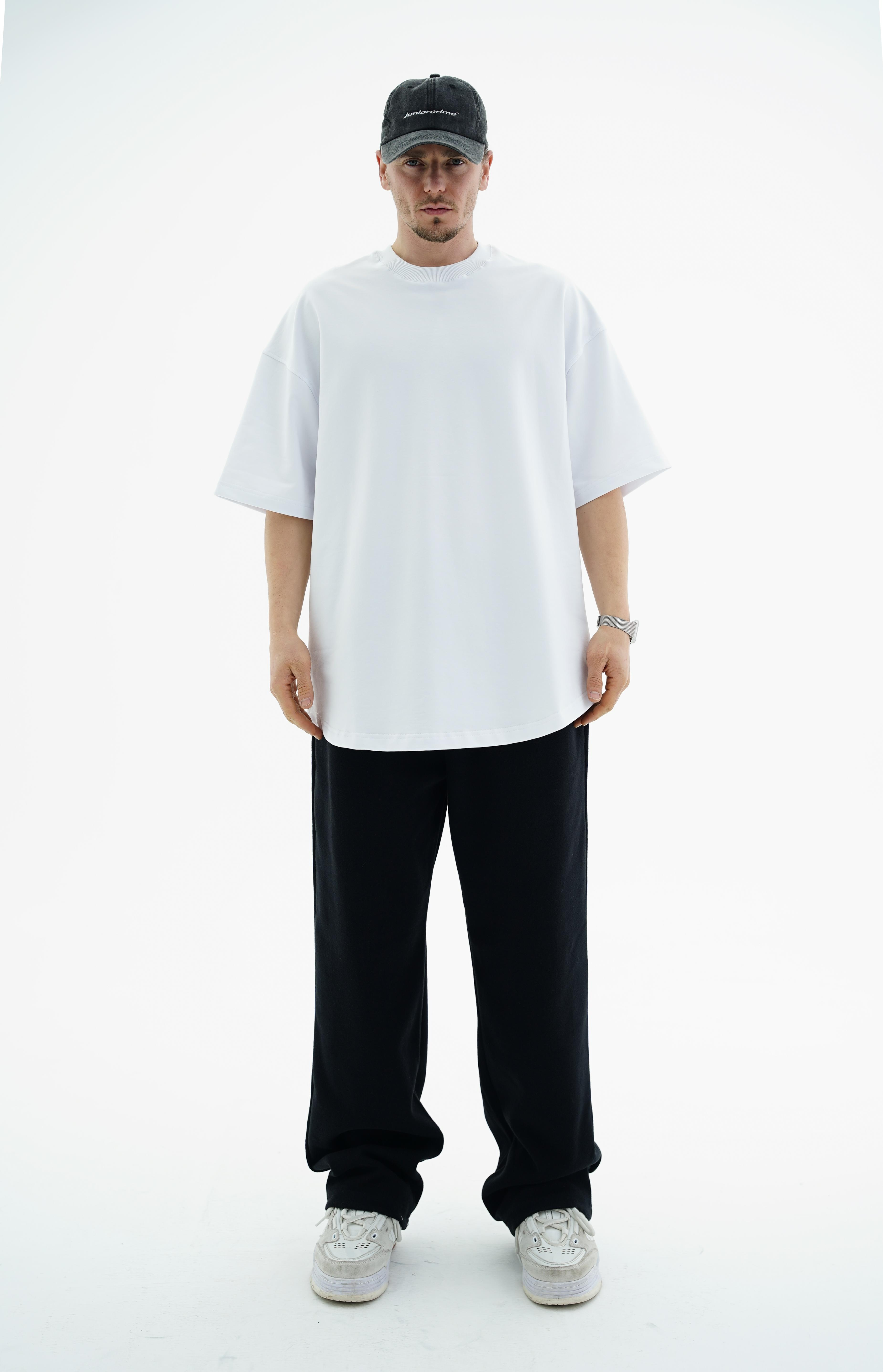 Beyaz Basic Oversize Ribana Yaka Tshirt JC01 24Y363