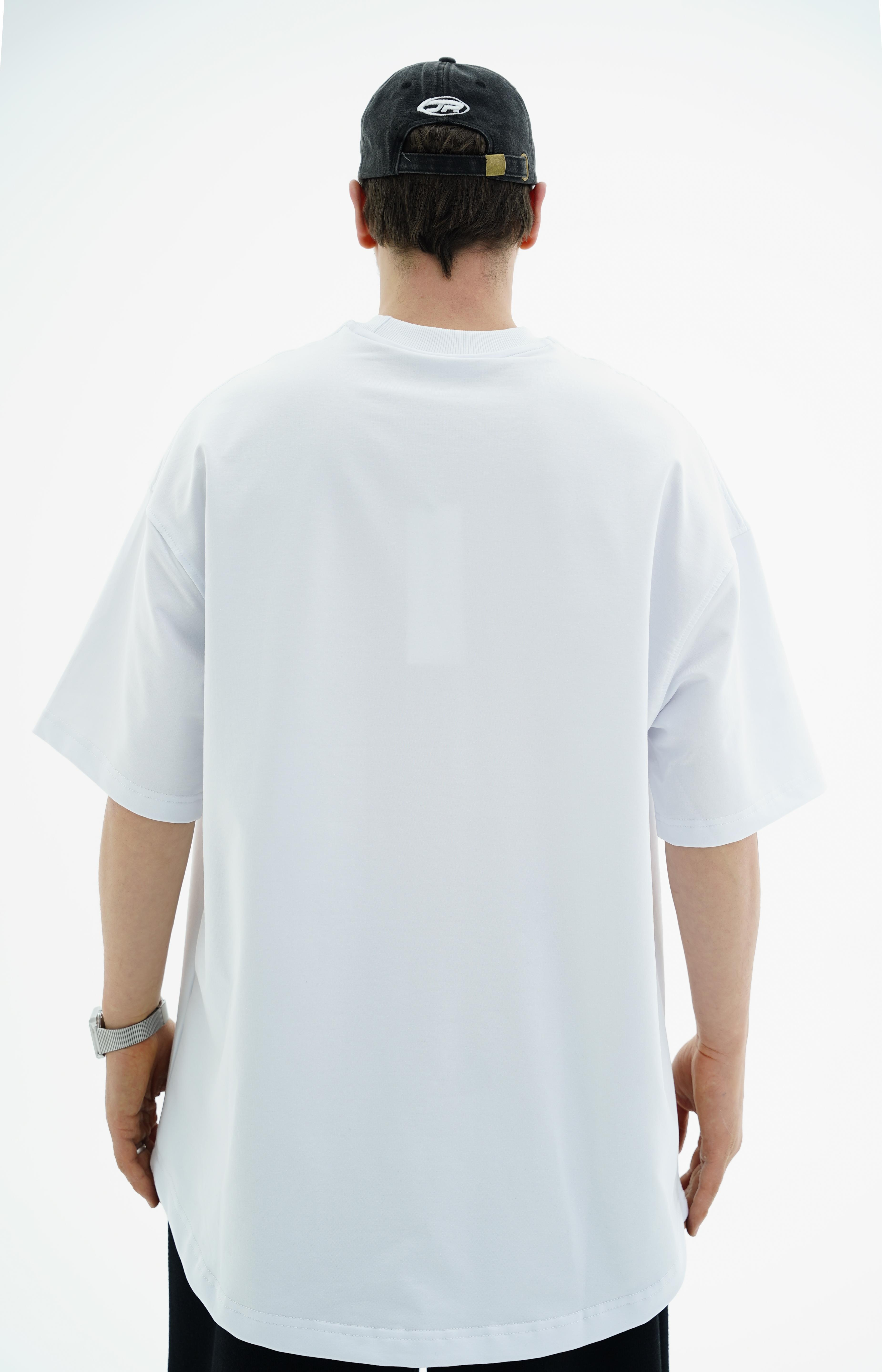 Beyaz Basic Oversize Ribana Yaka Tshirt JC01 24Y363