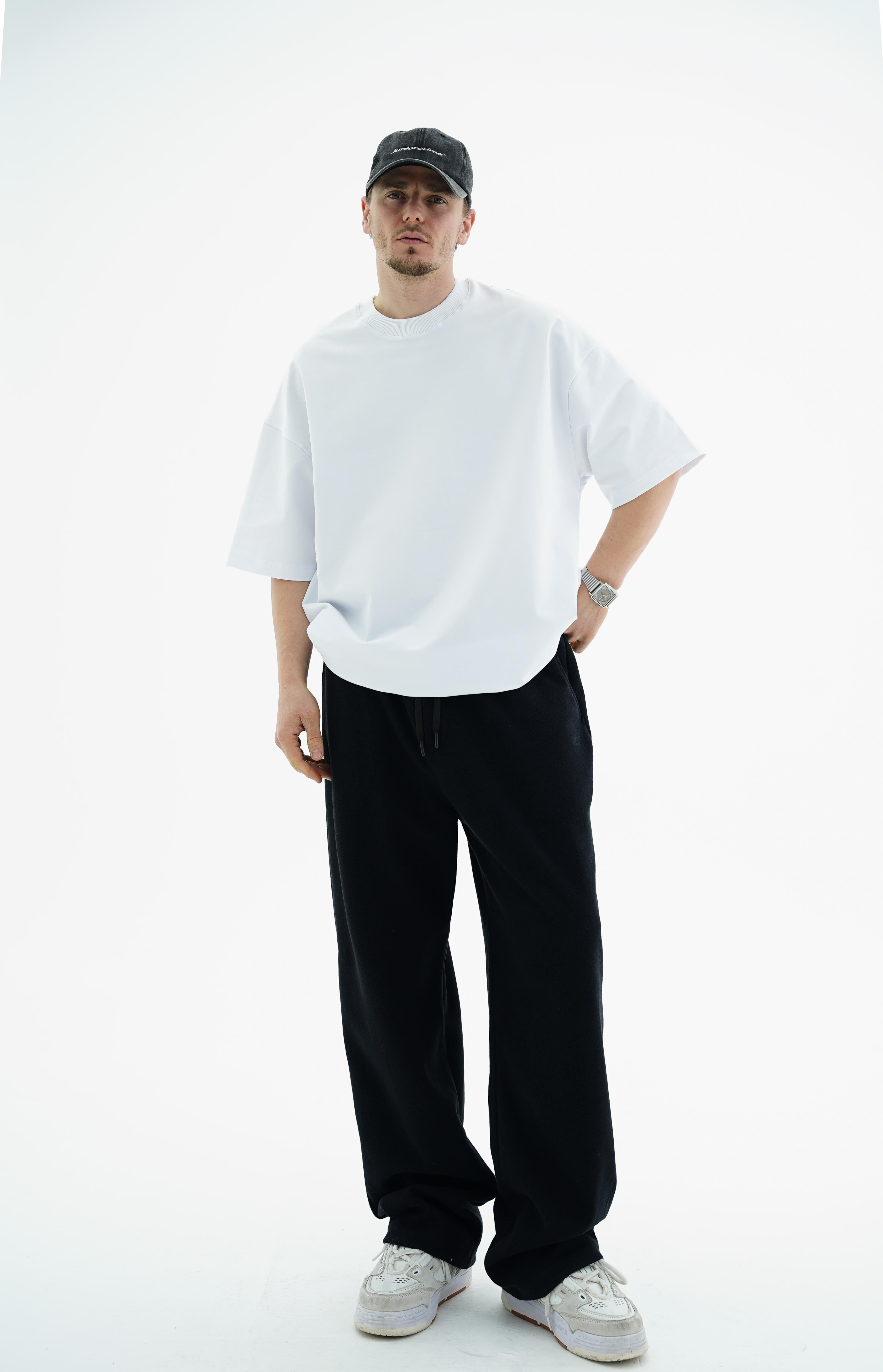 Beyaz Basic Oversize Ribana Yaka Tshirt JC01 24Y363