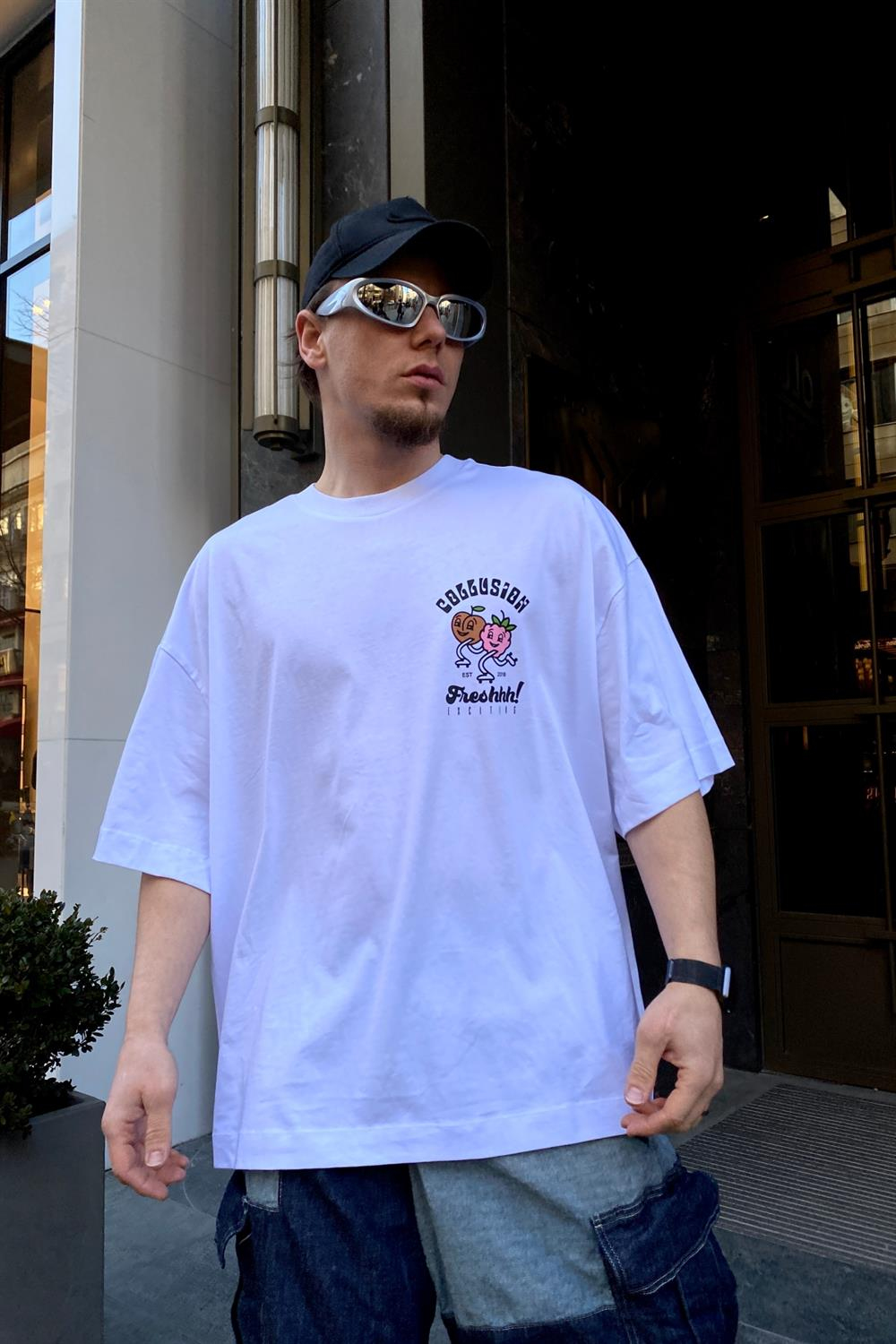 Beyaz Baskılı Oversize Tshirt T513