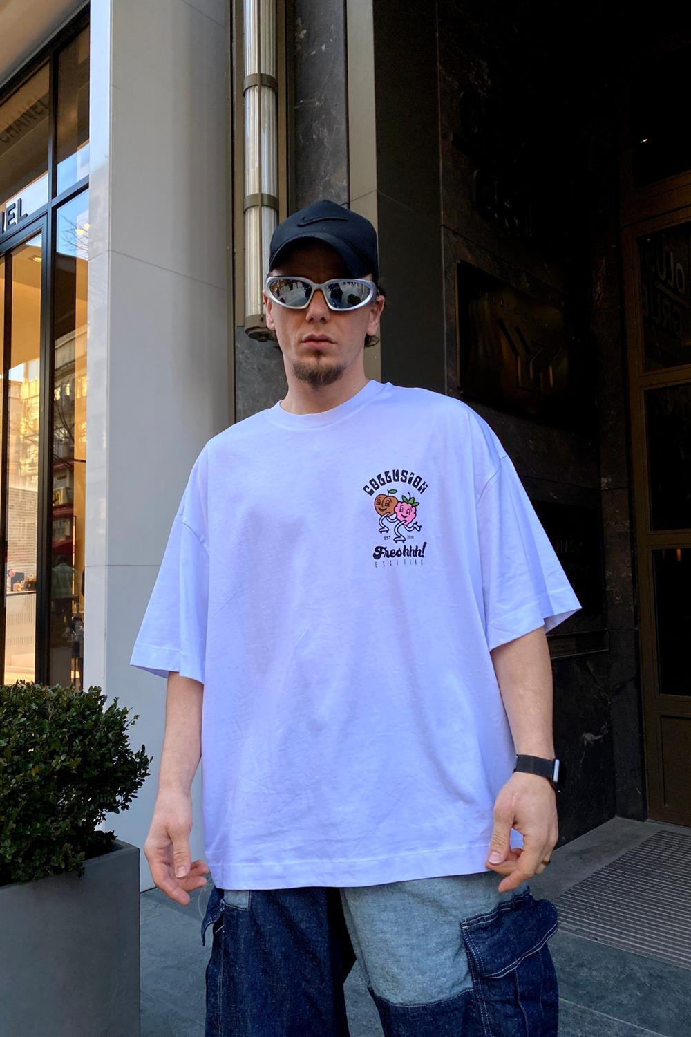 Beyaz Baskılı Oversize Tshirt T513