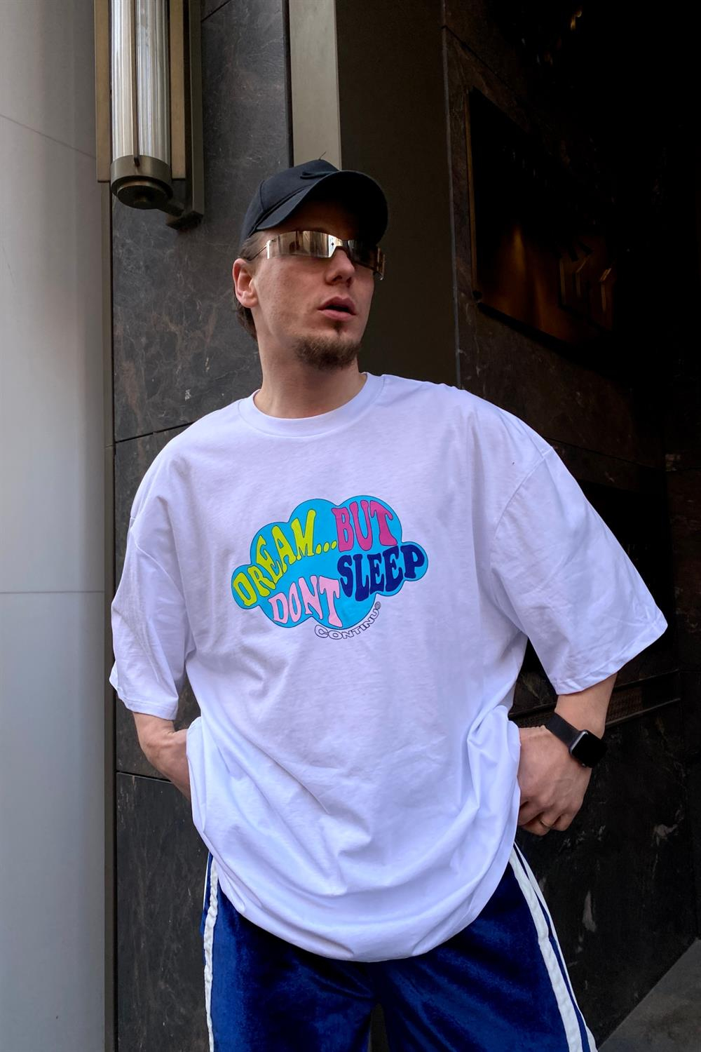 Beyaz Baskılı Oversize Tshirt T534