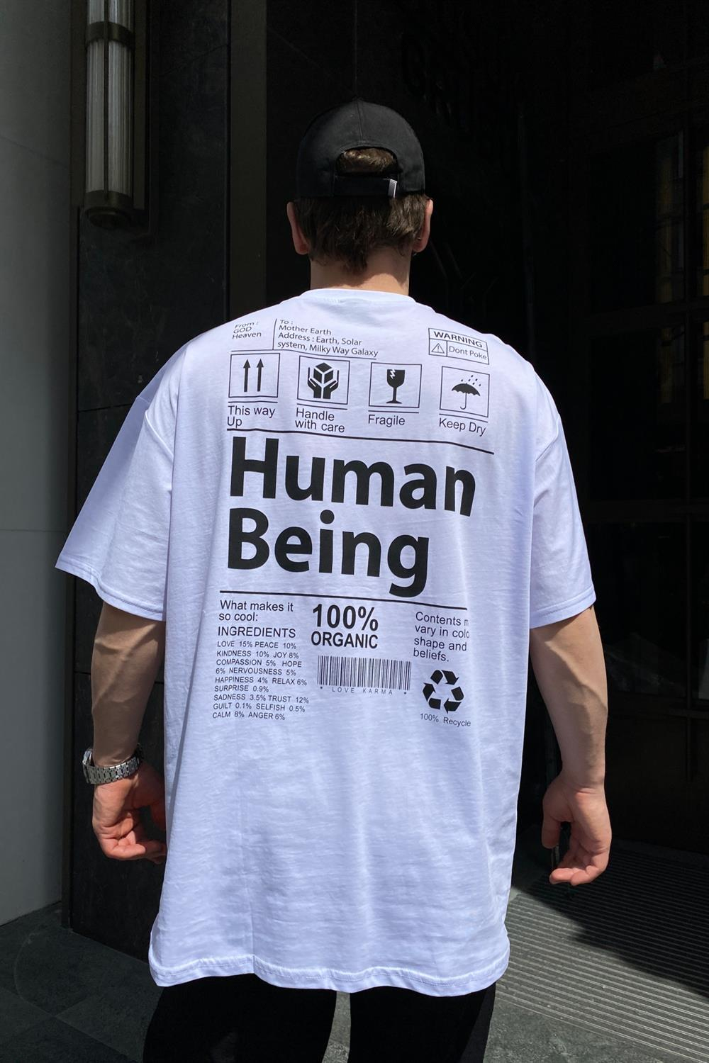 Beyaz Human Baskılı Oversize Tshirt  T617