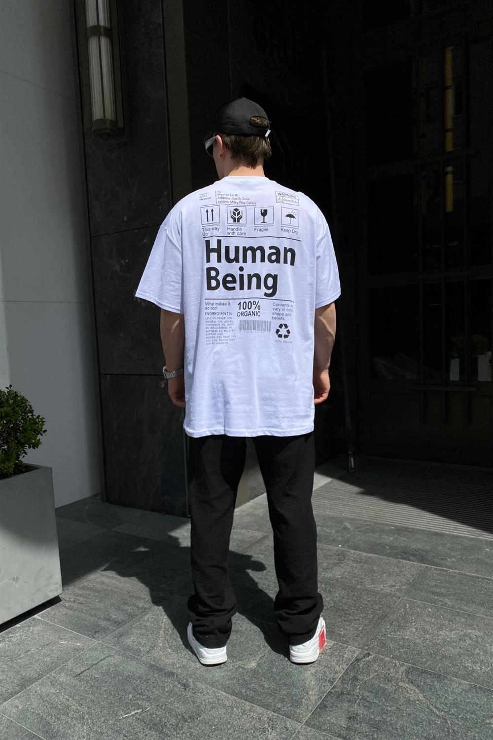 Beyaz Human Baskılı Oversize Tshirt  T617