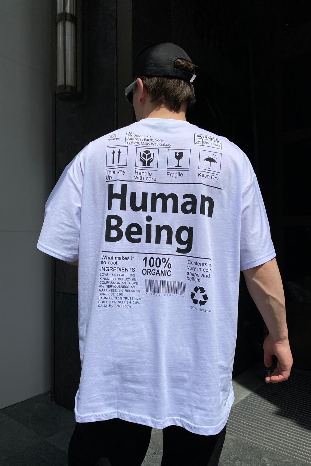 Beyaz Human Baskılı Oversize Tshirt  T617
