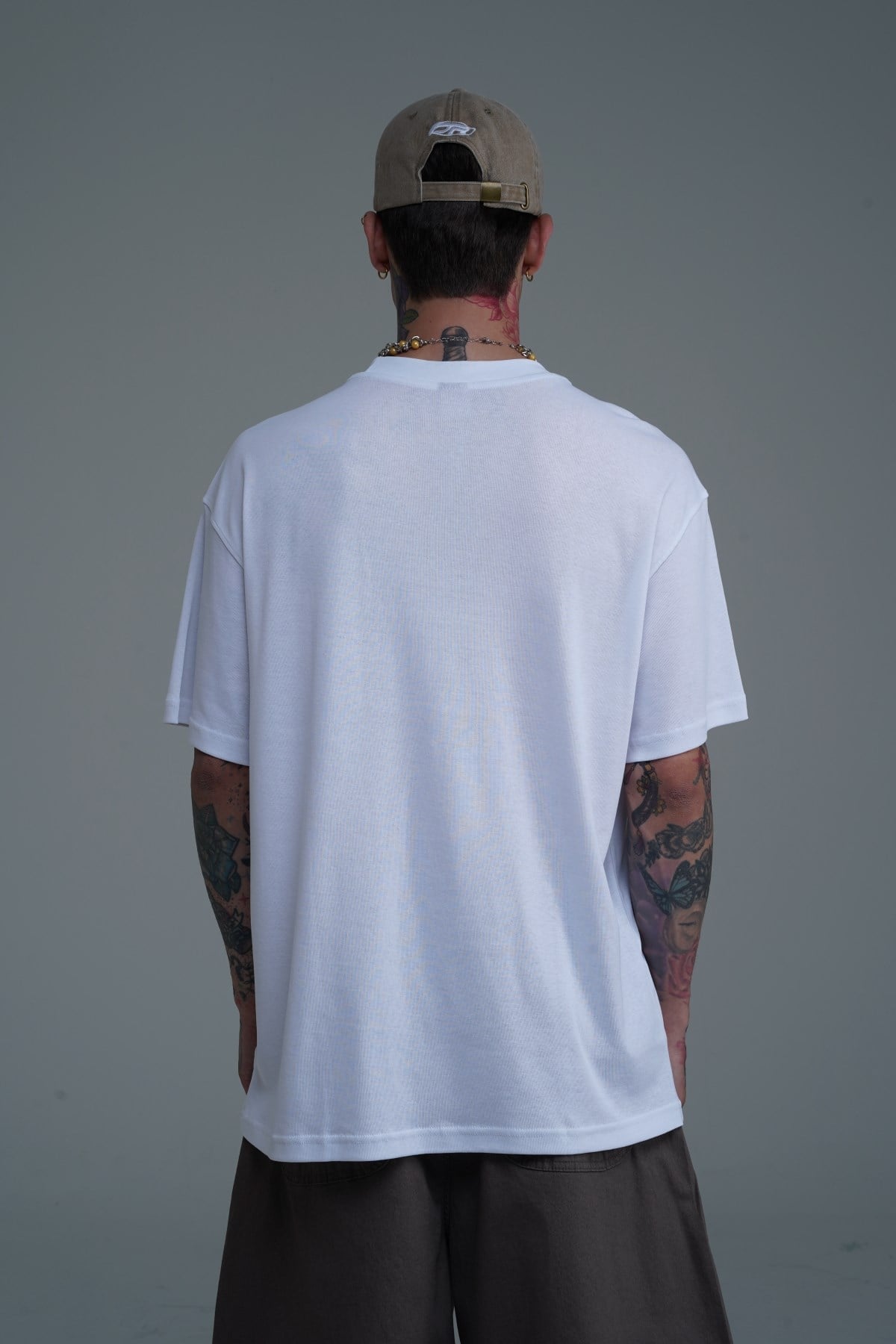 Bisiklet Yaka Baskılı Beyaz Oversize Tshirt CT01 26CY011