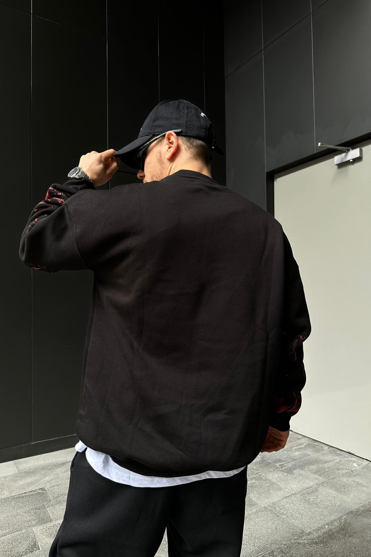 Blessed Baskılı Siyah Oversize Sweatshirt SW1084