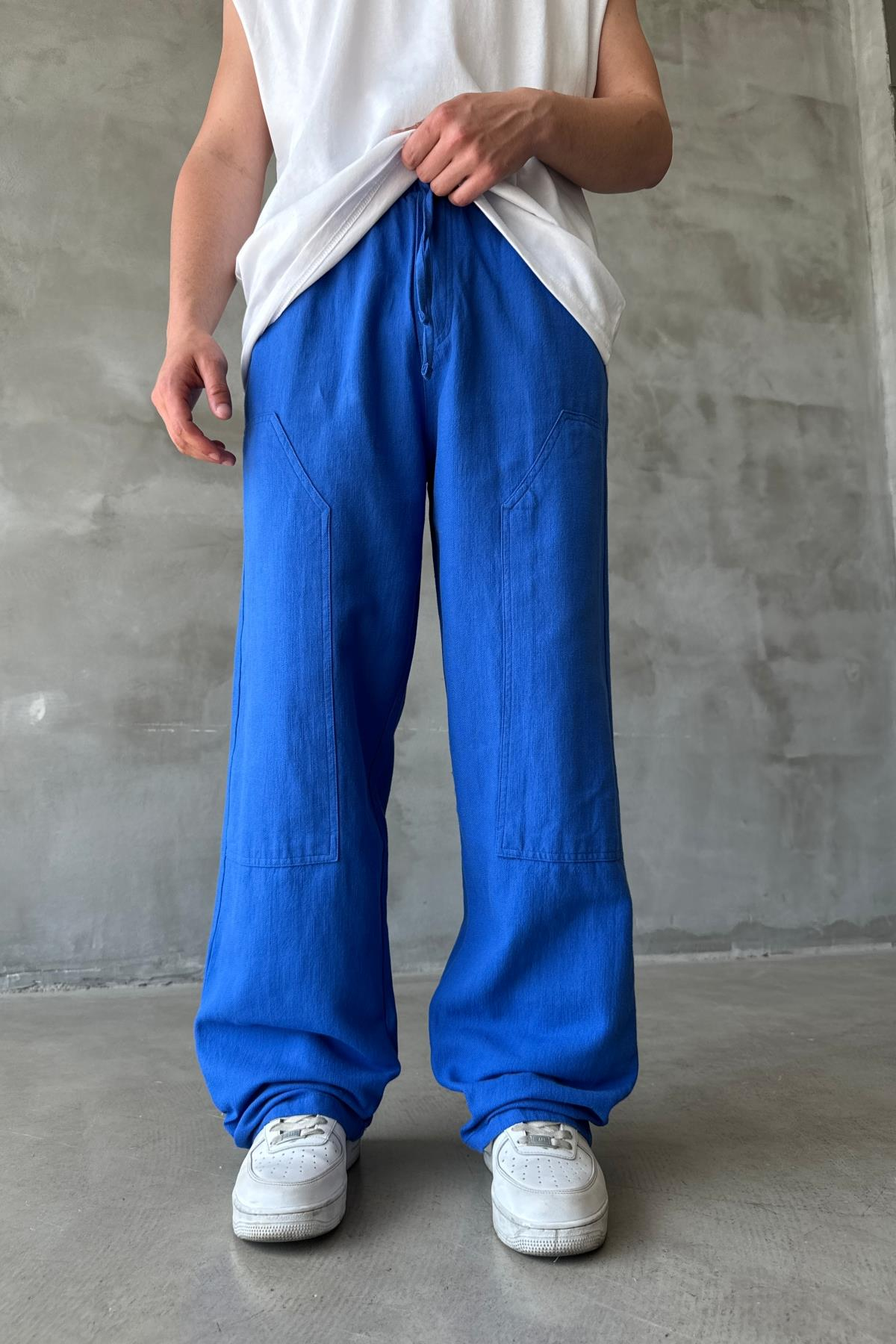 Blok Detay Saks Keten Model Baggy Pantolon