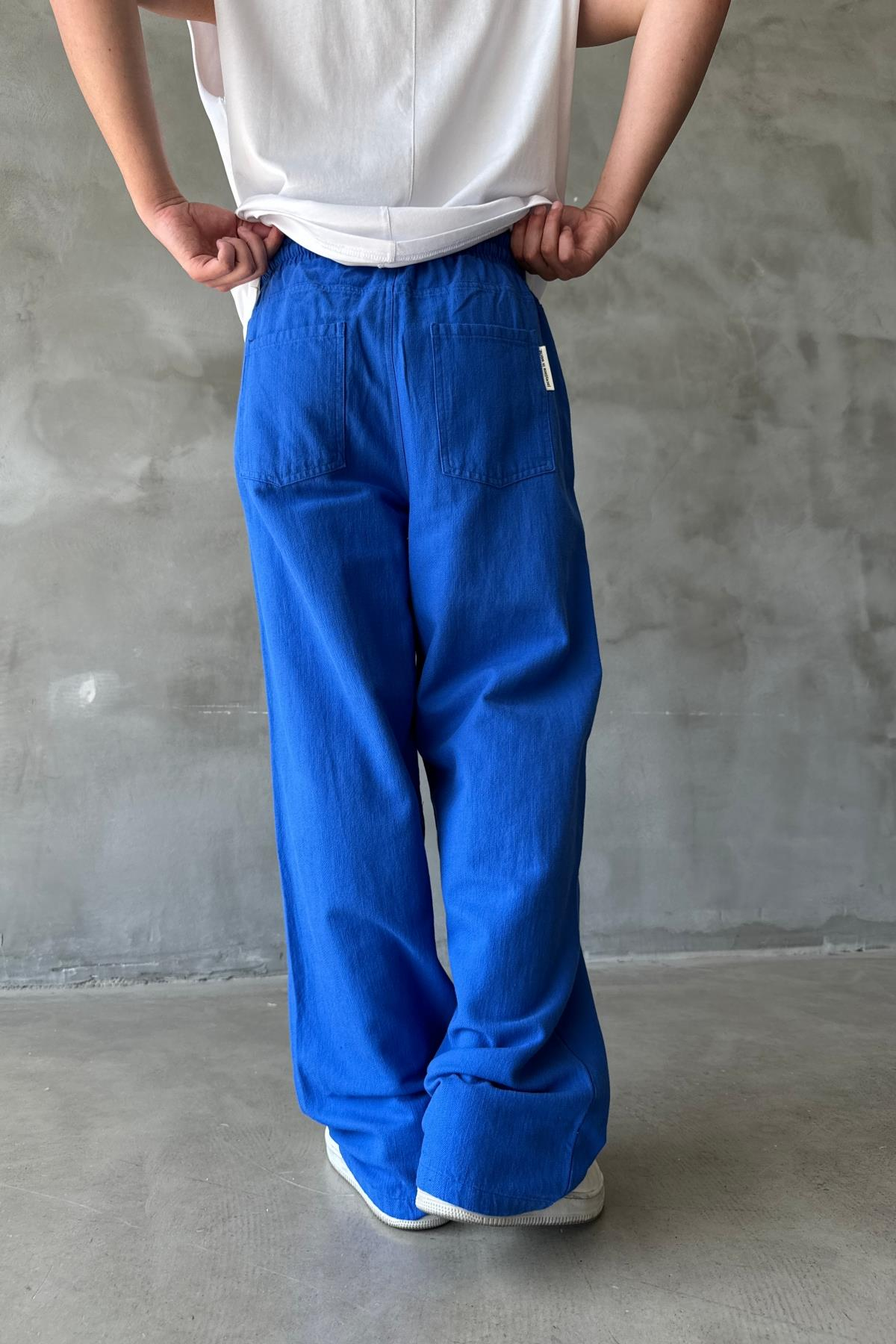 Blok Detay Saks Keten Model Baggy Pantolon