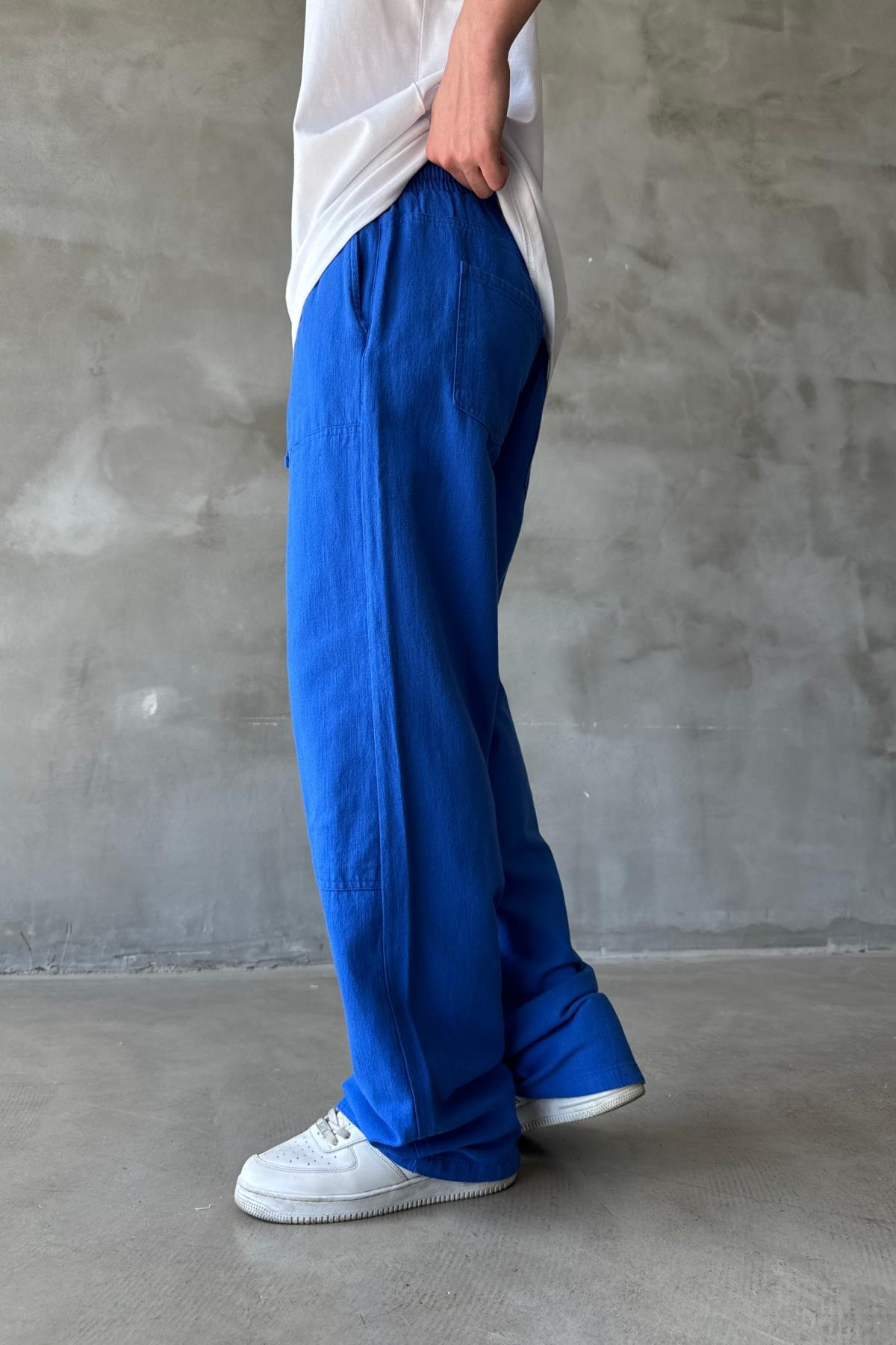 Blok Detay Saks Keten Model Baggy Pantolon