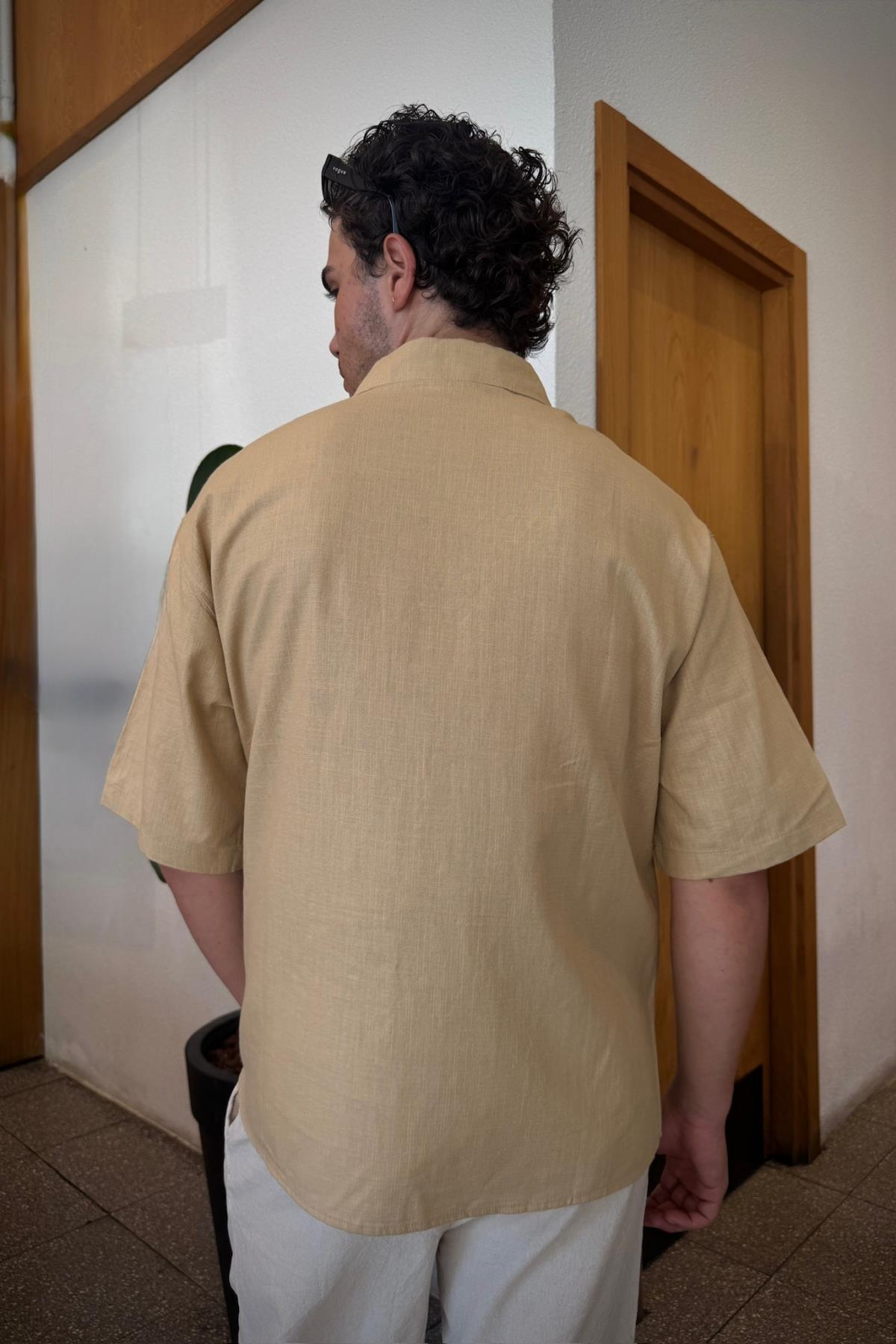 Boa Vista Nakışlı Bej Oversize Boxy Fit Gömlek JC01