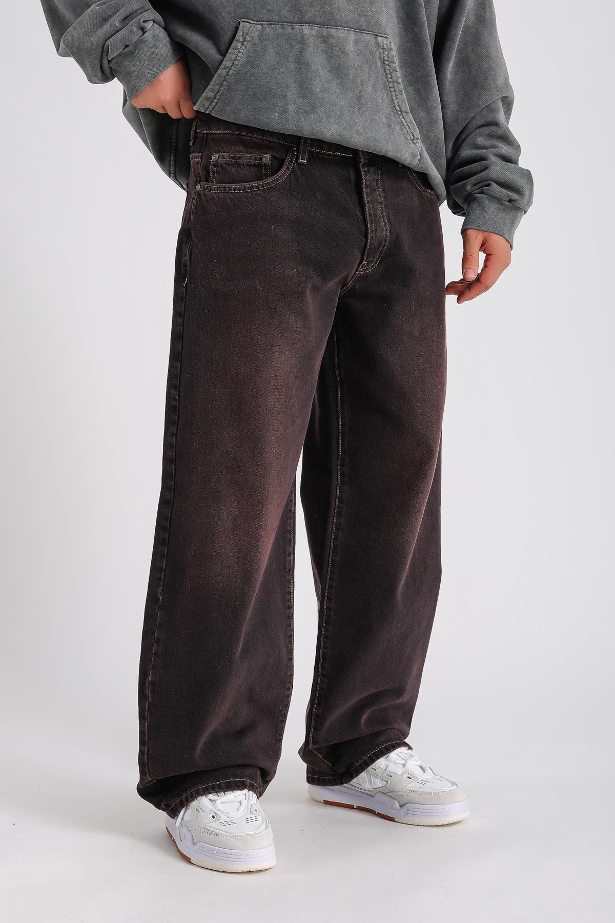 Bordo Acid Wash Baggy Jean Pantolon P1001