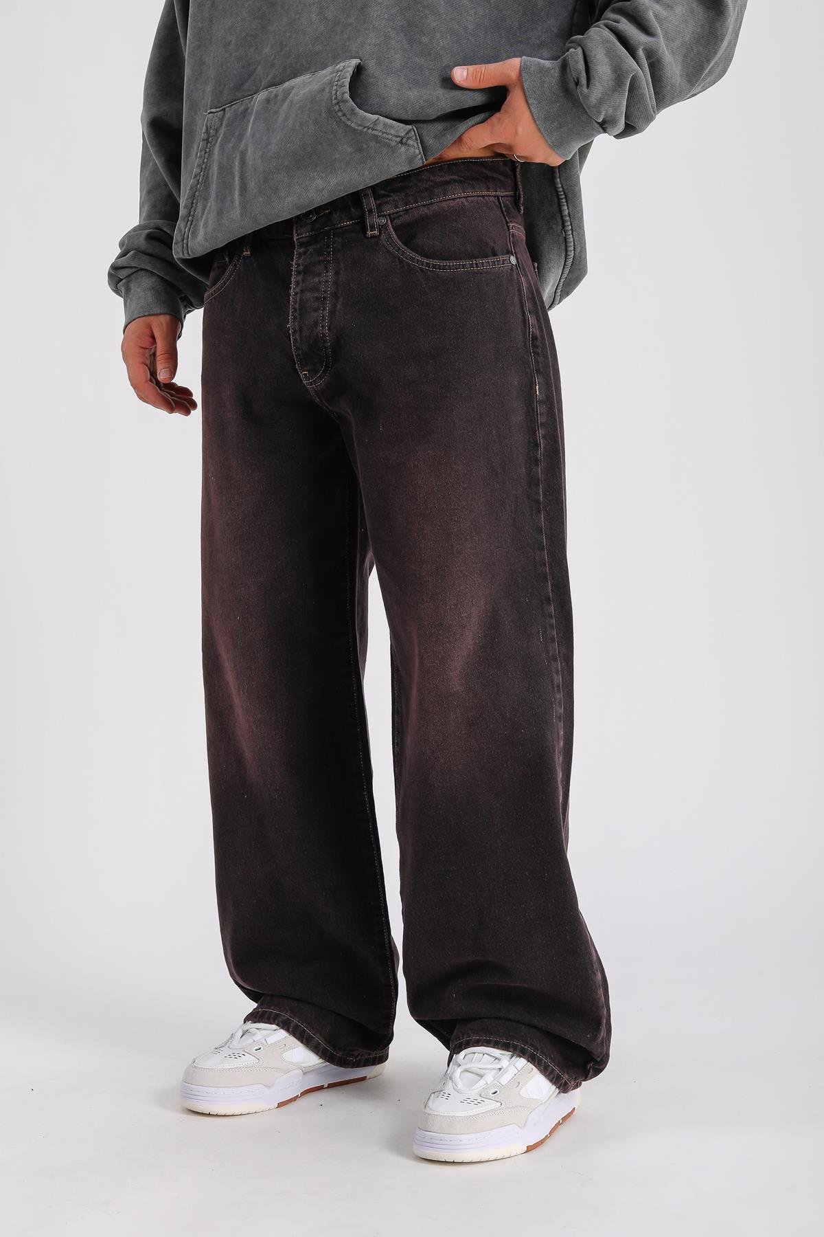 Bordo Acid Wash Baggy Jean Pantolon P1001