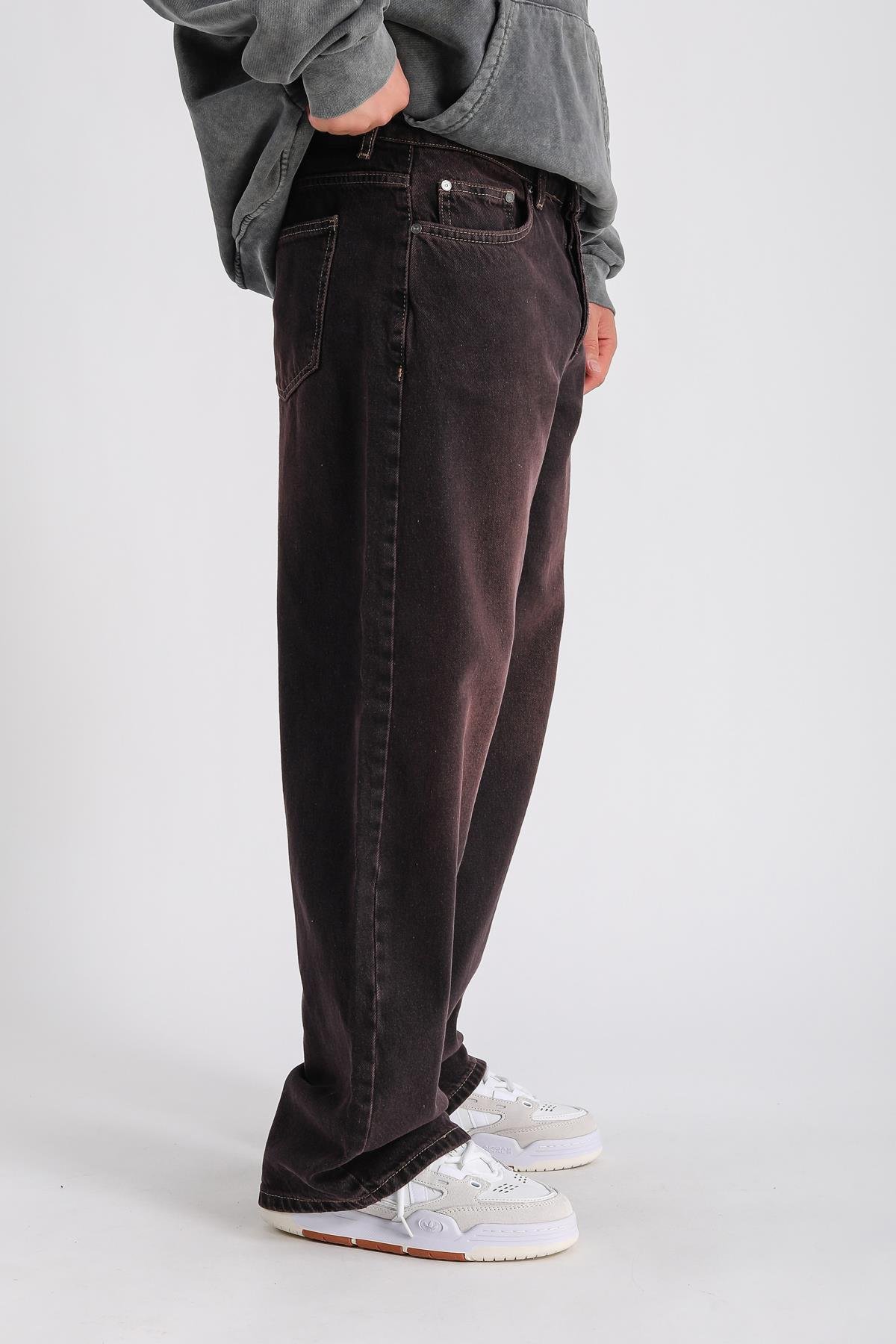 Bordo Acid Wash Baggy Jean Pantolon P1001