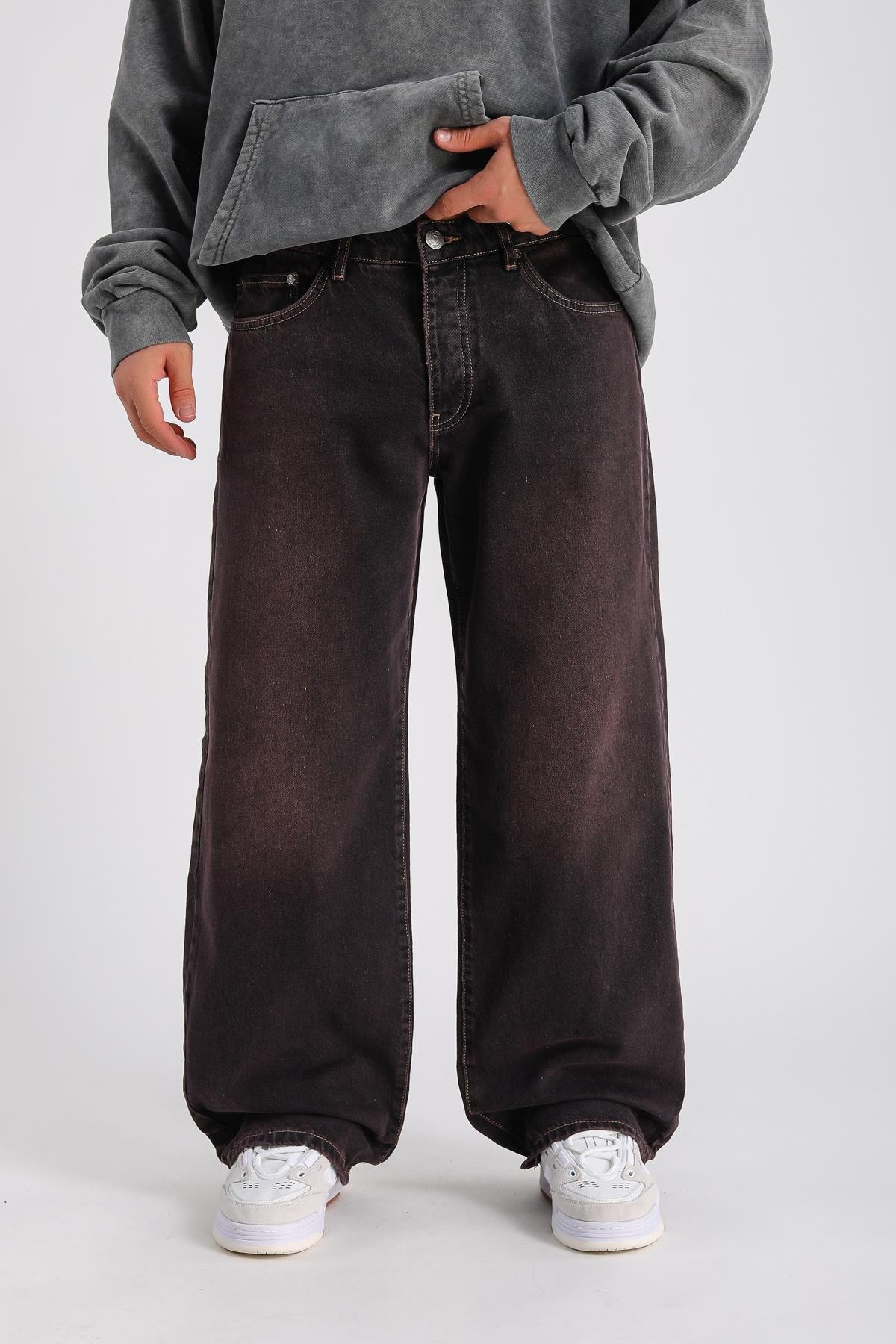 Bordo Acid Wash Baggy Jean Pantolon P1001