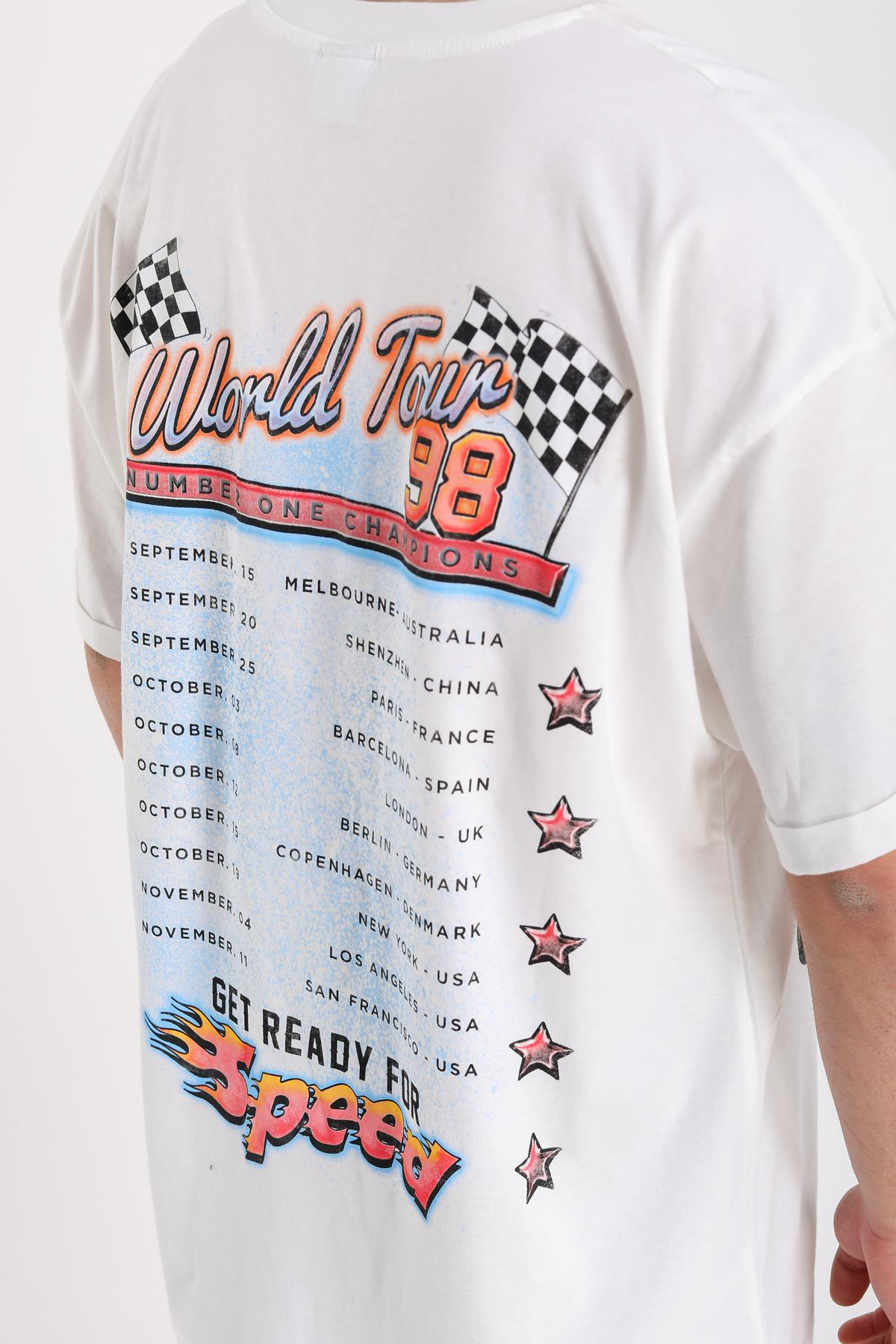 Born Baskılı Racing Oversize Krem Tshirt