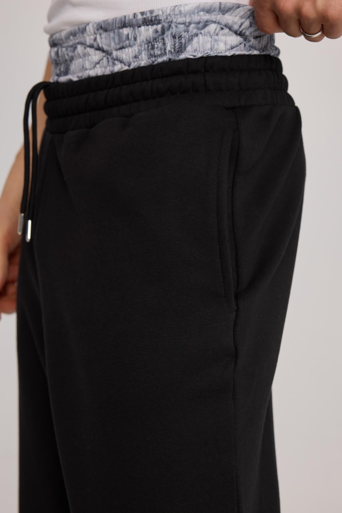 Boxer Detay Siyah Baggy Eşofman Altı