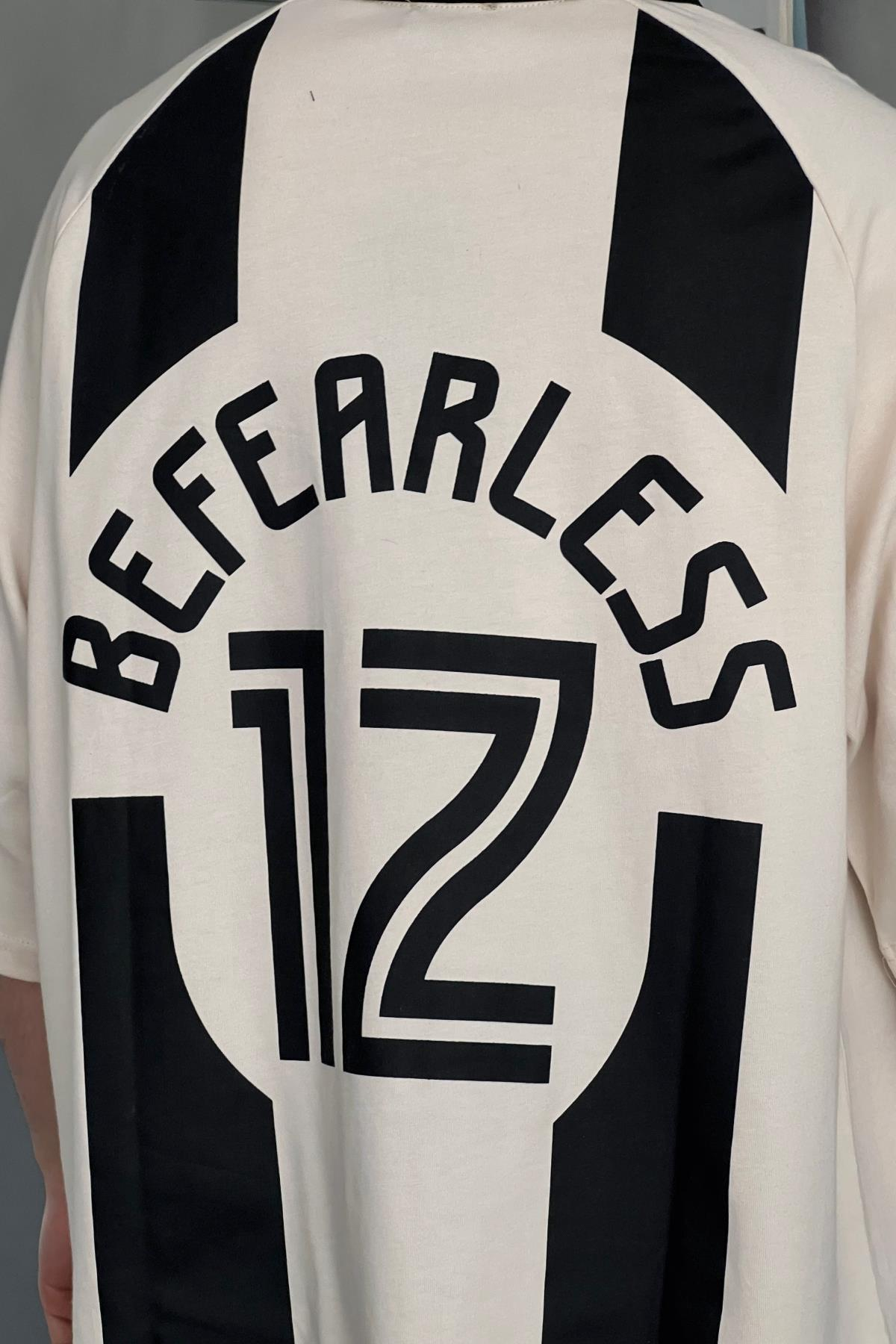 Brave Baskılı Krem Oversize Polo Yaka Tshirt