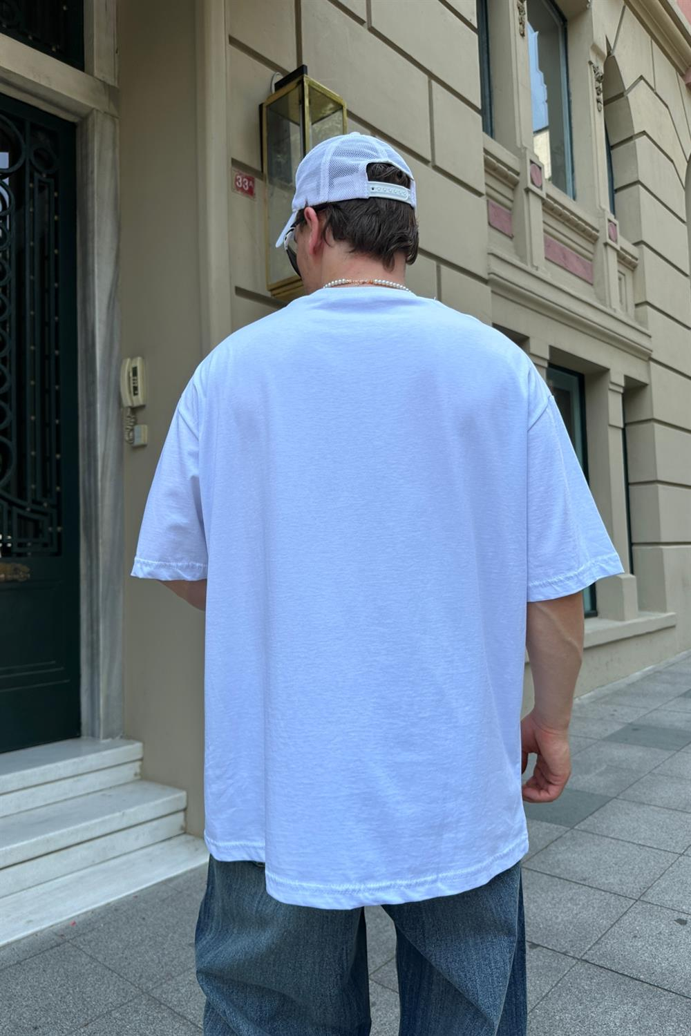 Break Baskılı Beyaz Oversize T815