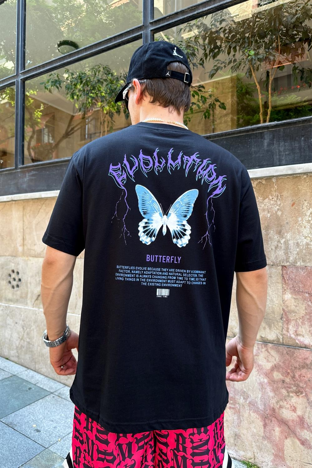 Butterfly Baskılı Siyah Oversize Tshirt T792