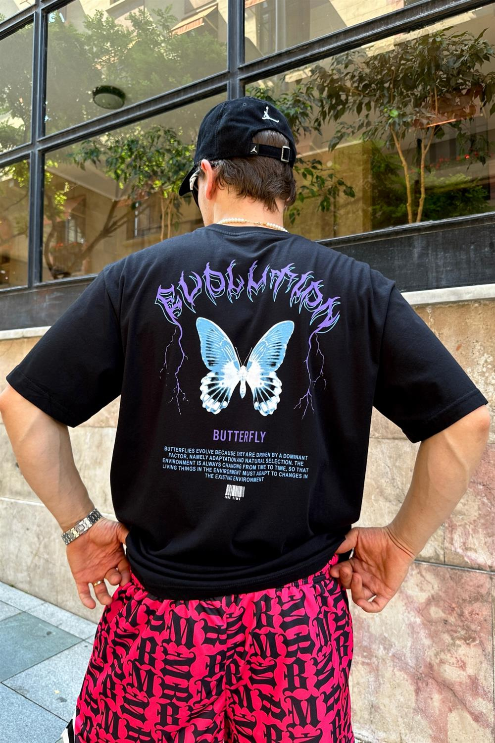 Butterfly Baskılı Siyah Oversize Tshirt T792