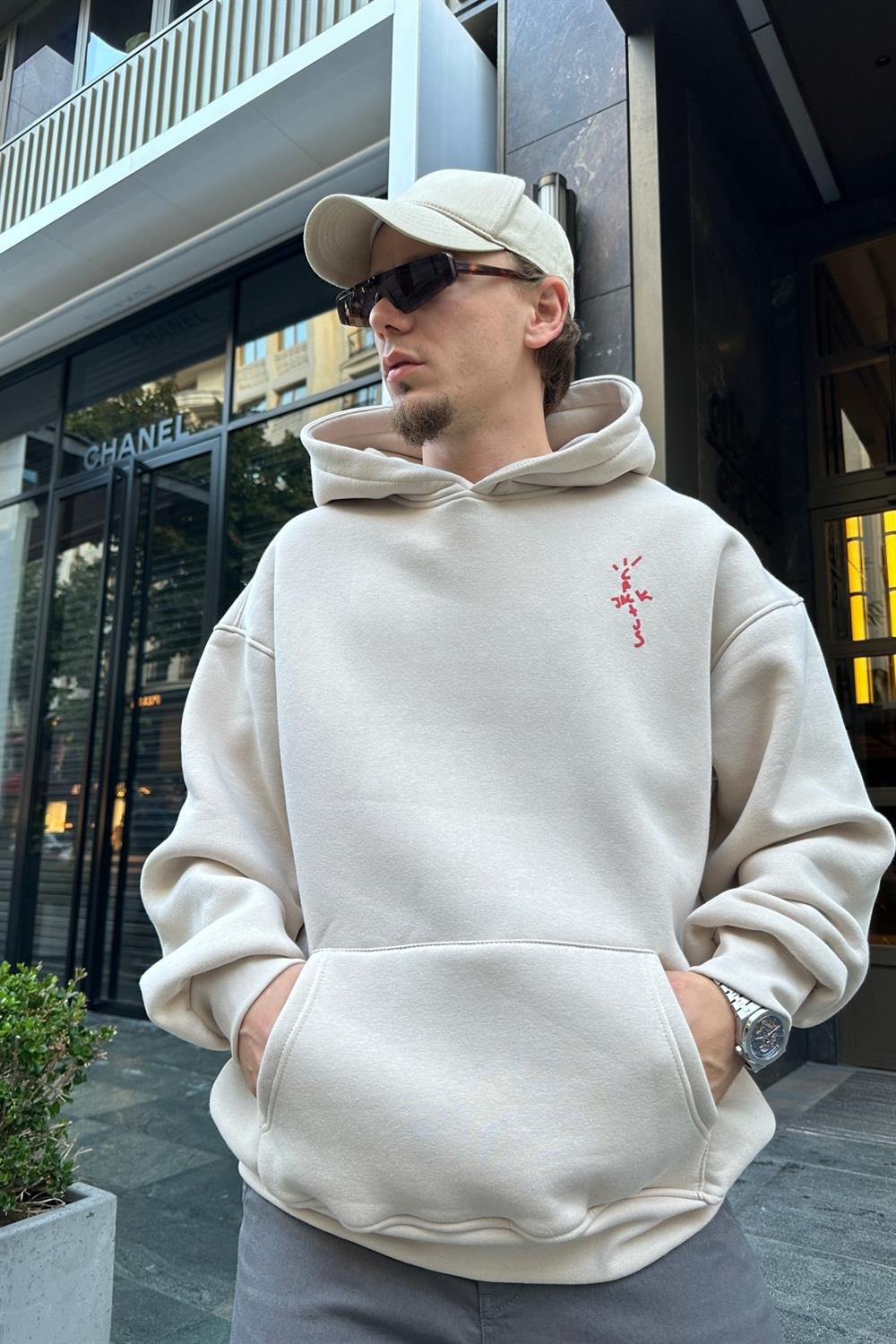 Cactus Baskılı Açık Kahve Oversize Sweatshirt SW922