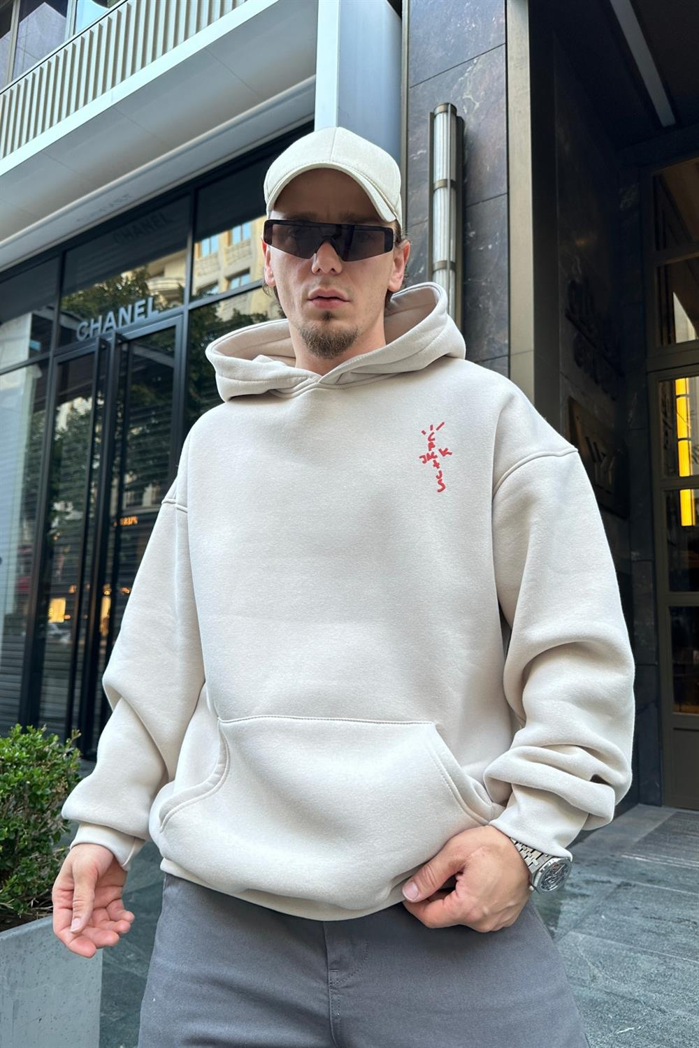 Cactus Baskılı Açık Kahve Oversize Sweatshirt SW922