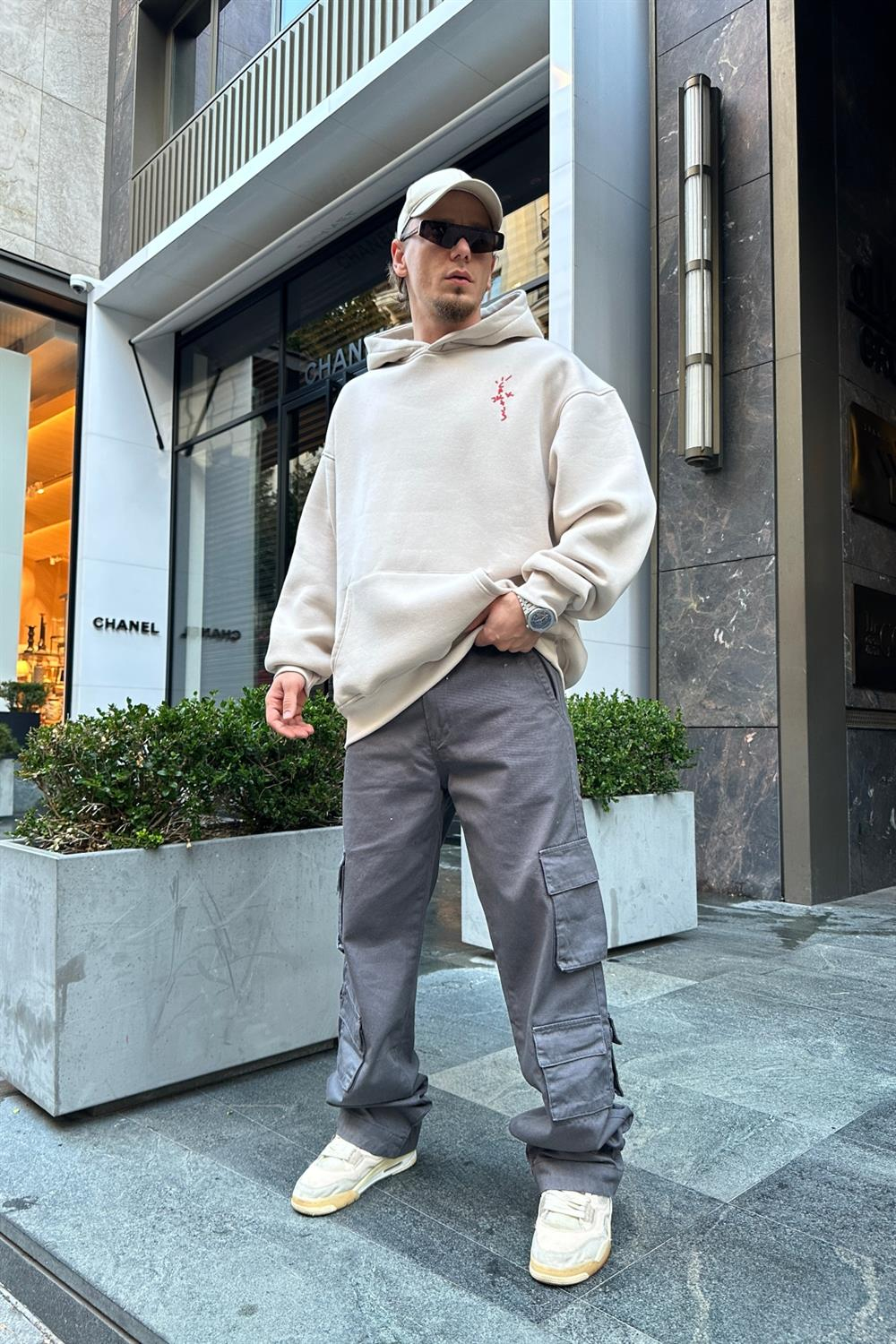 Cactus Baskılı Açık Kahve Oversize Sweatshirt SW922