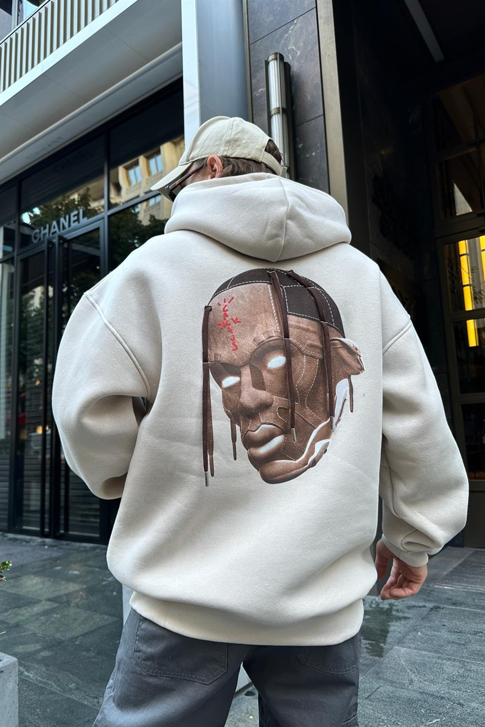 Cactus Baskılı Açık Kahve Oversize Sweatshirt SW922