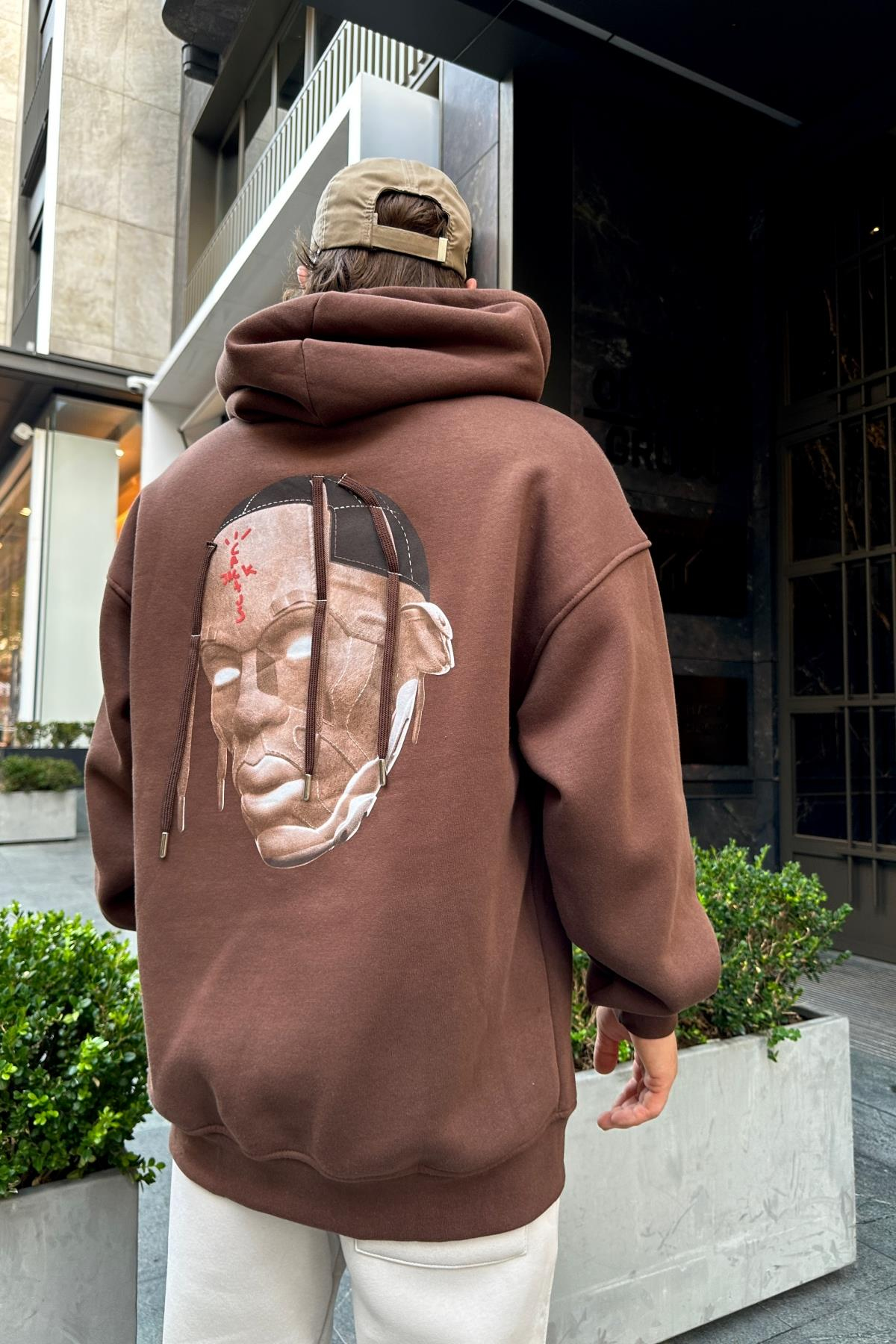 Cactus Baskılı Kahve Oversize Sweatshirt SW981