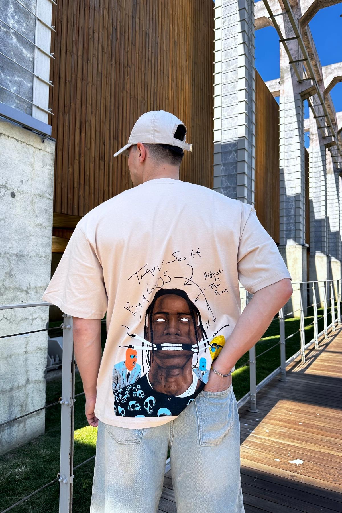 Cactus Baskılı Krem Oversize Tshirt T1059