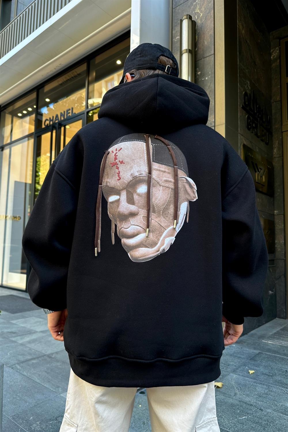 Cactus Baskılı Siyah Oversize Sweatshirt SW924