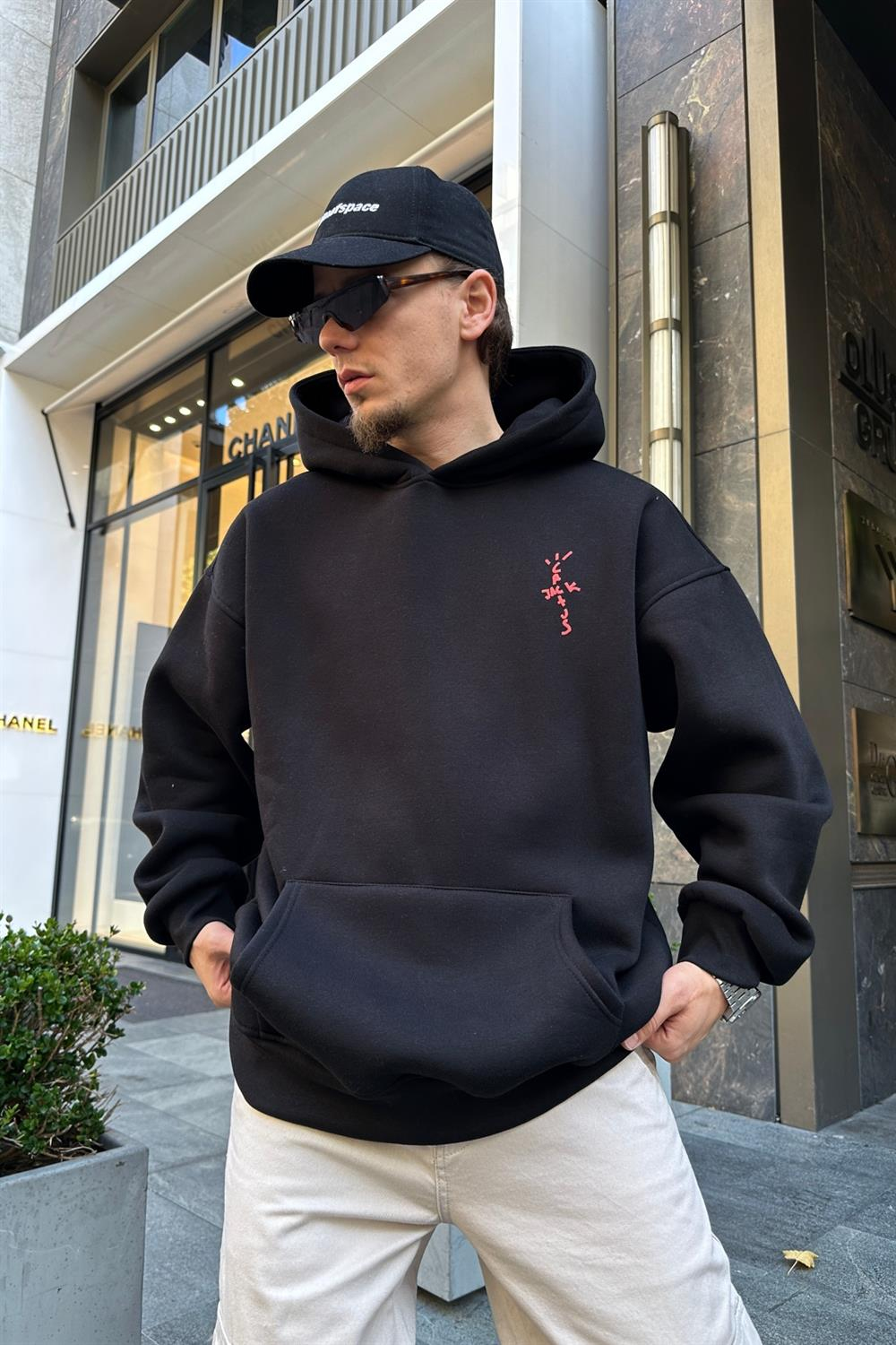 Cactus Baskılı Siyah Oversize Sweatshirt SW924