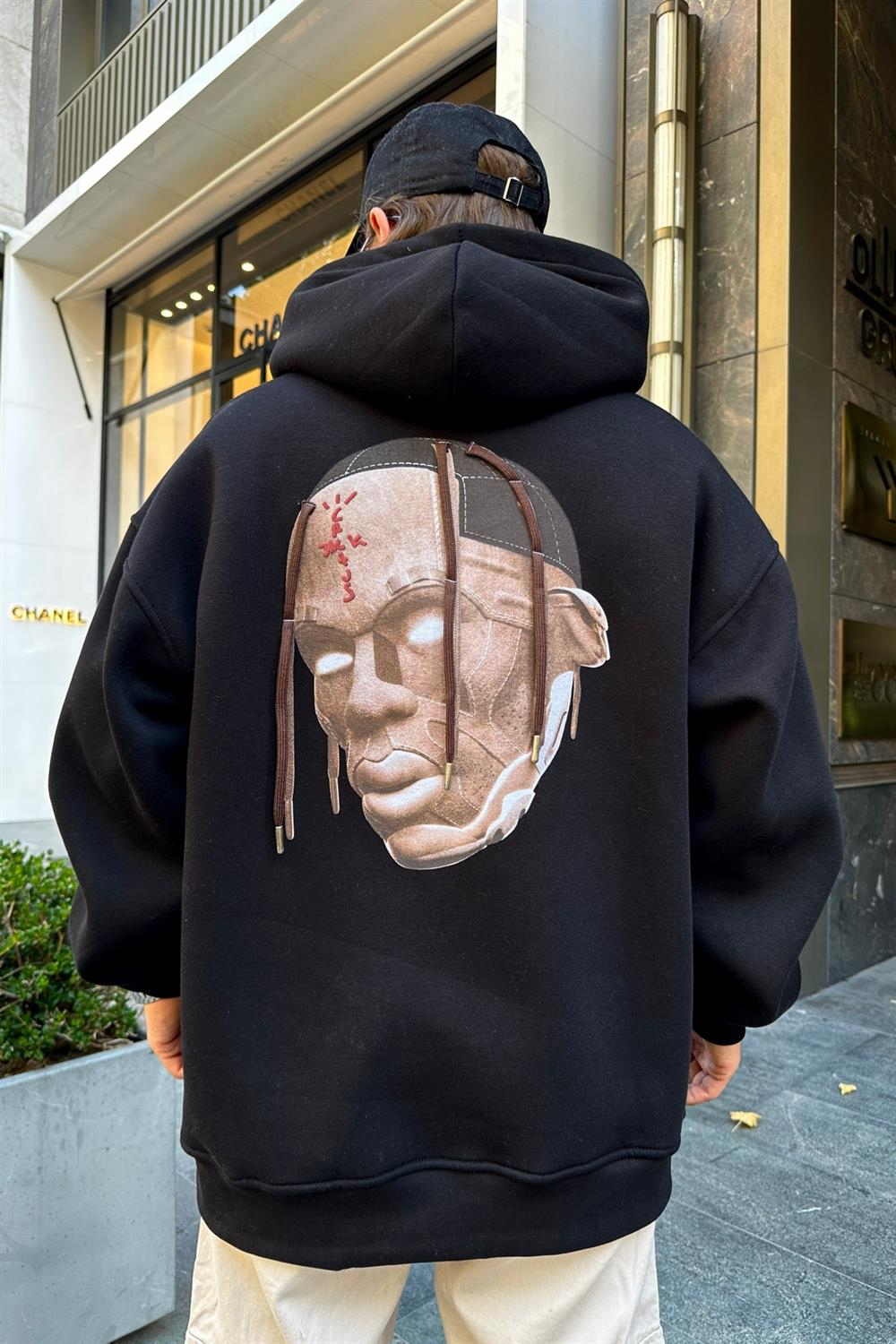 Cactus Baskılı Siyah Oversize Sweatshirt SW924