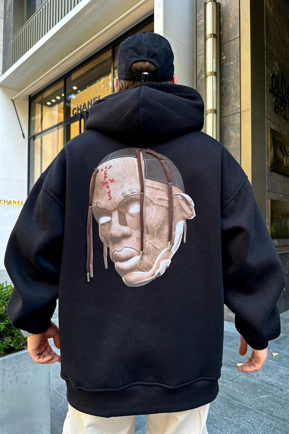 Cactus Baskılı Siyah Oversize Sweatshirt SW924