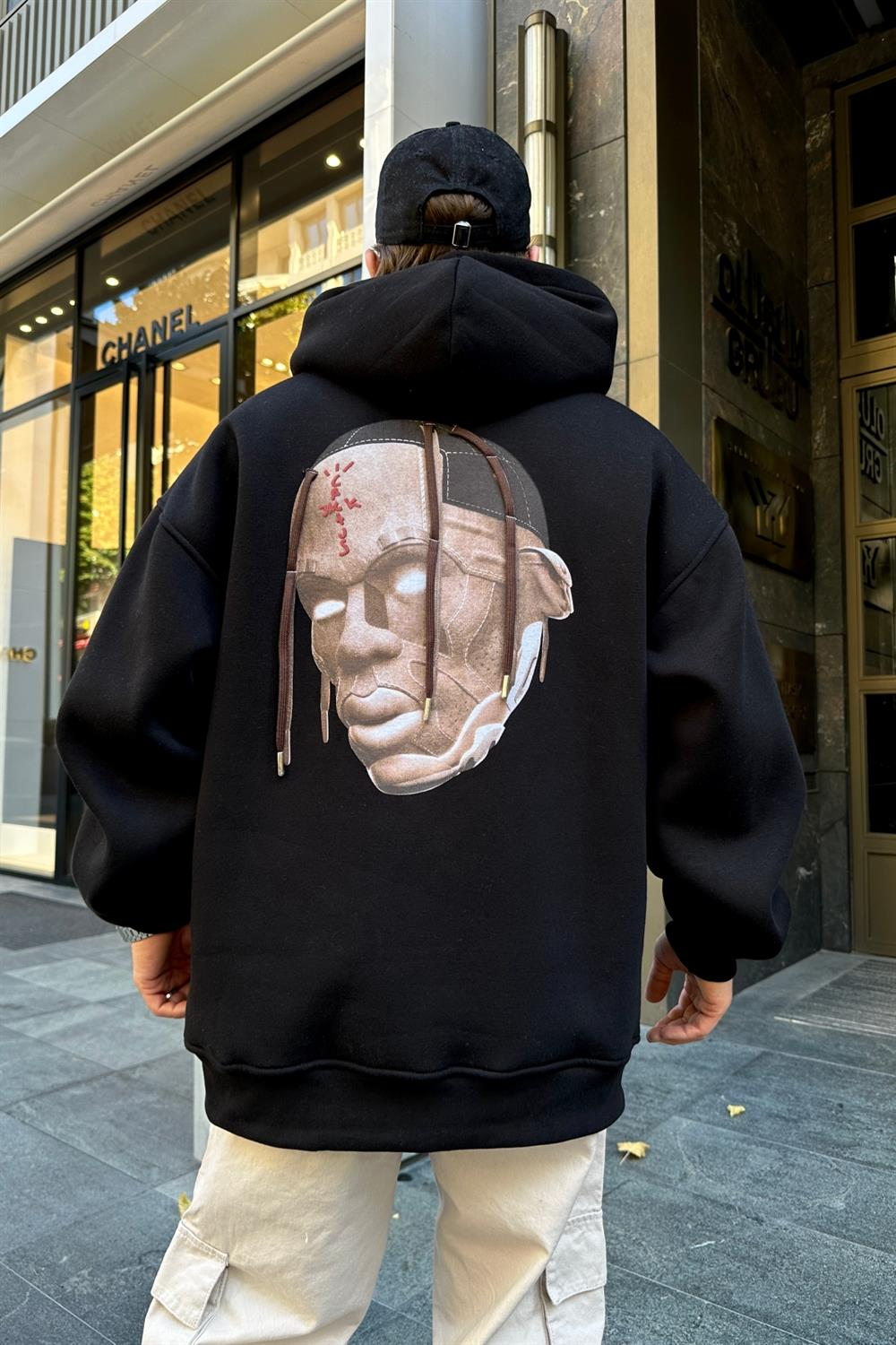 Cactus Baskılı Siyah Oversize Sweatshirt SW924