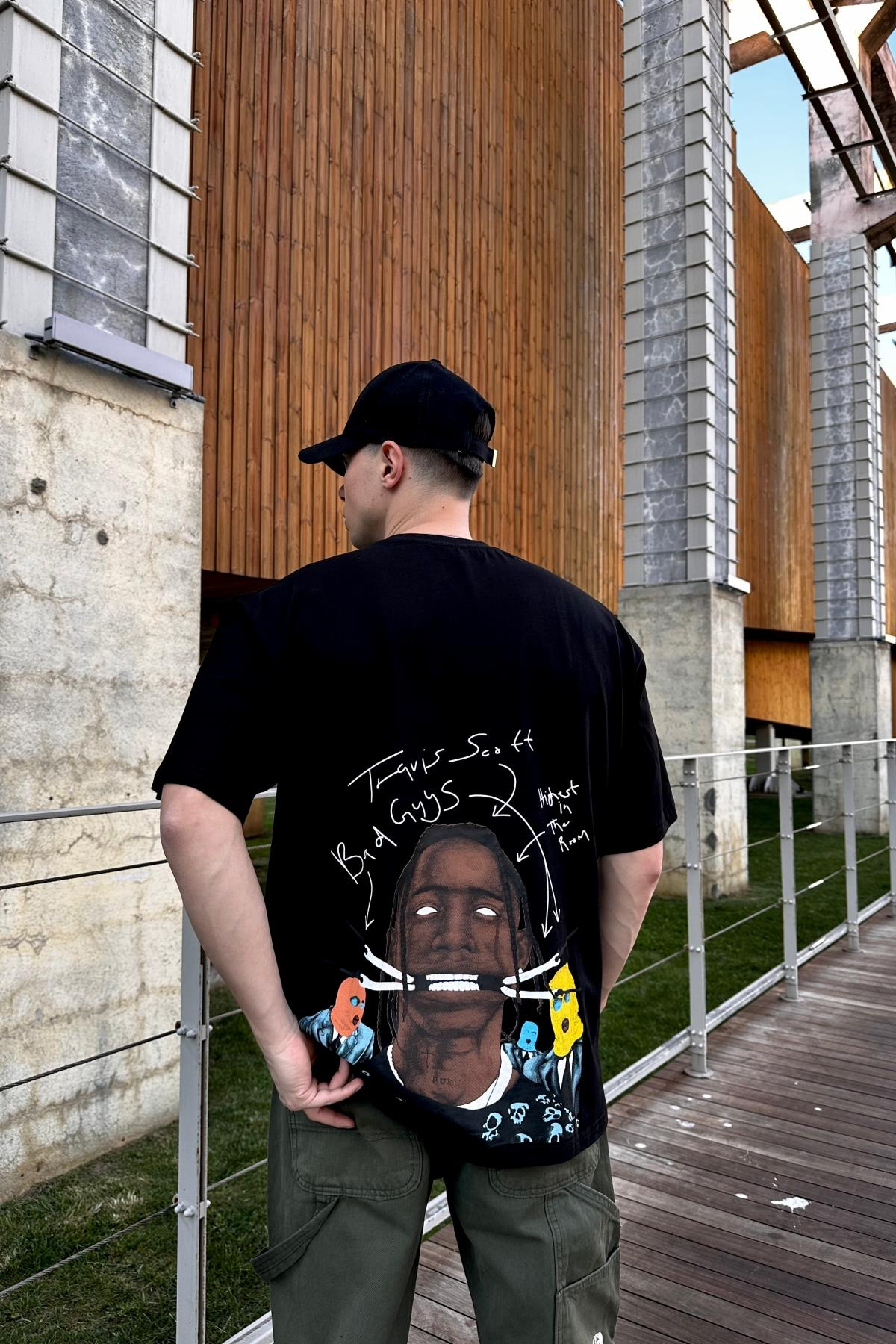 Cactus Baskılı Siyah Oversize Tshirt T1061