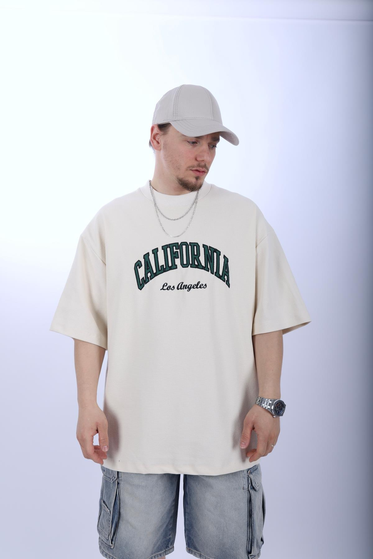 California Krem Waffle Kumaş Oversize Tshirt T997