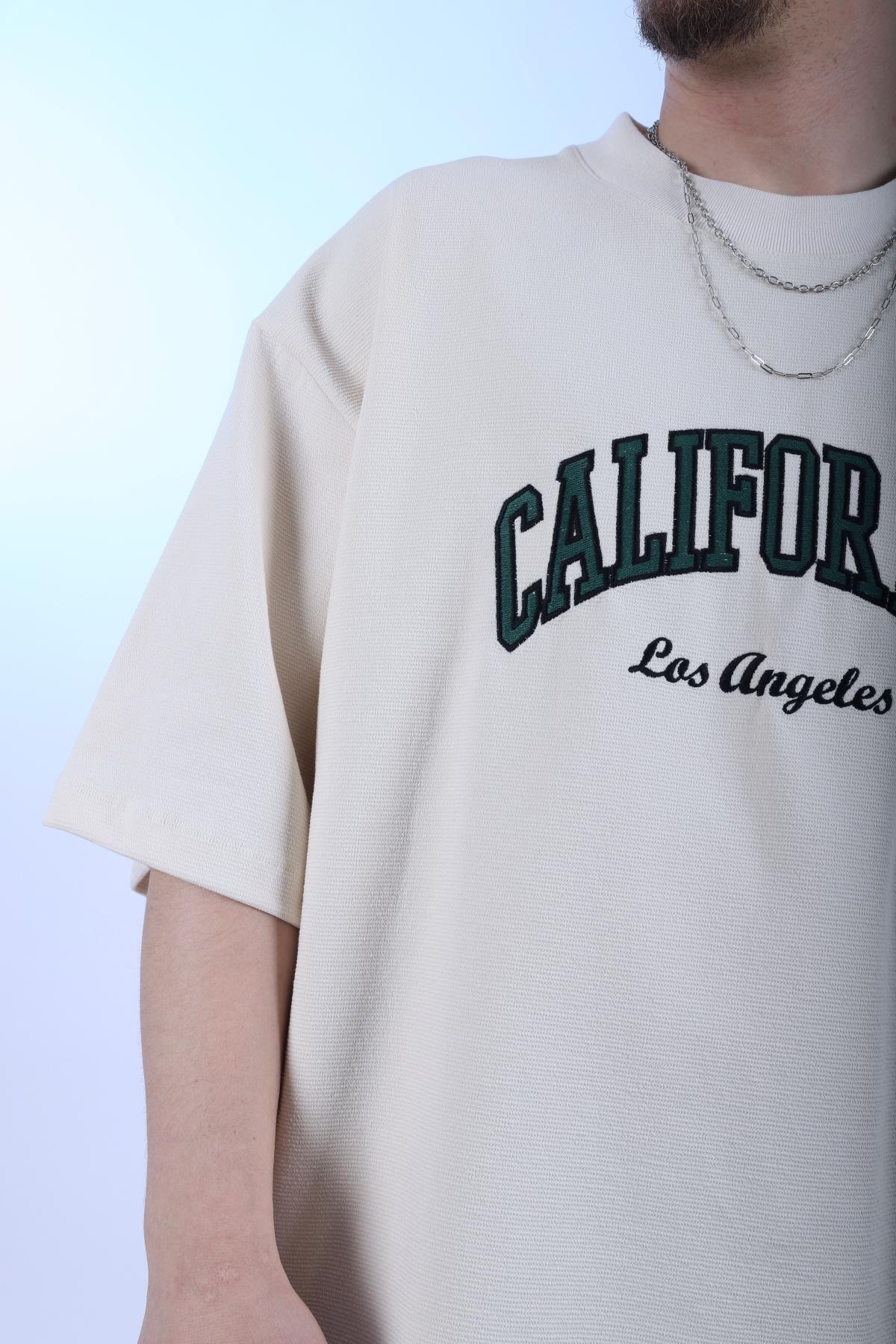 California Krem Waffle Kumaş Oversize Tshirt T997